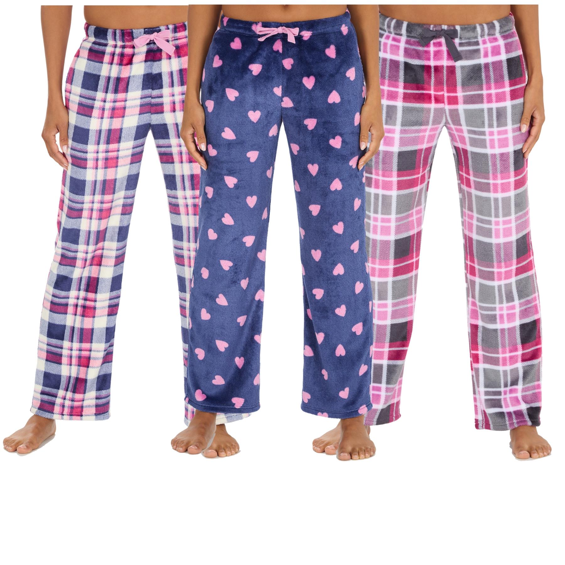 Ladies Pyjama Bottoms Lounge Pj Pants Check Heart Soft Warm Pockets Elasticated - Picture 2 of 18