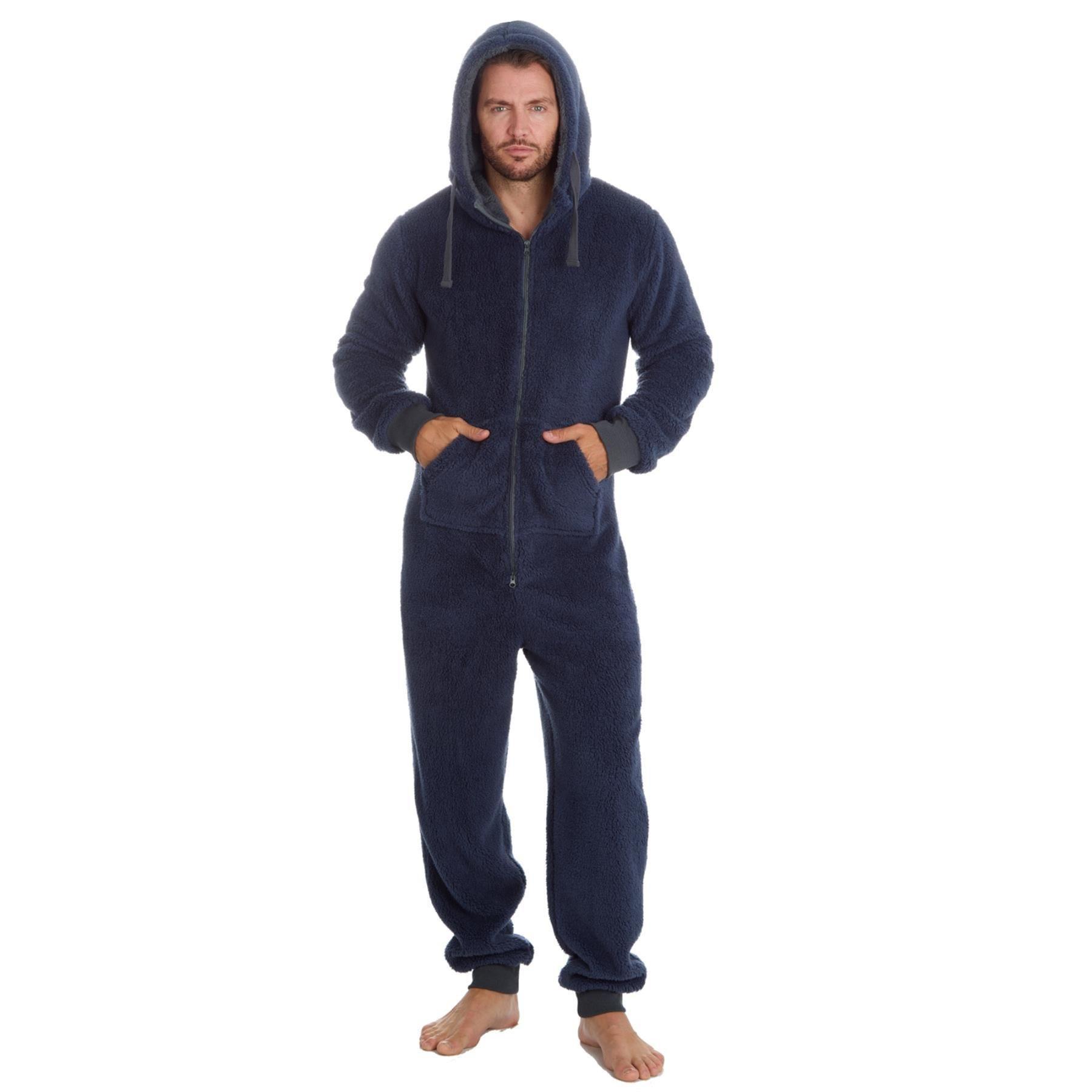 Mens Snuggle Warm Soft Fleece Hooded Zip 1Onesie All In One Jumpsuit Pyjamas UK - Picture 53 of 56