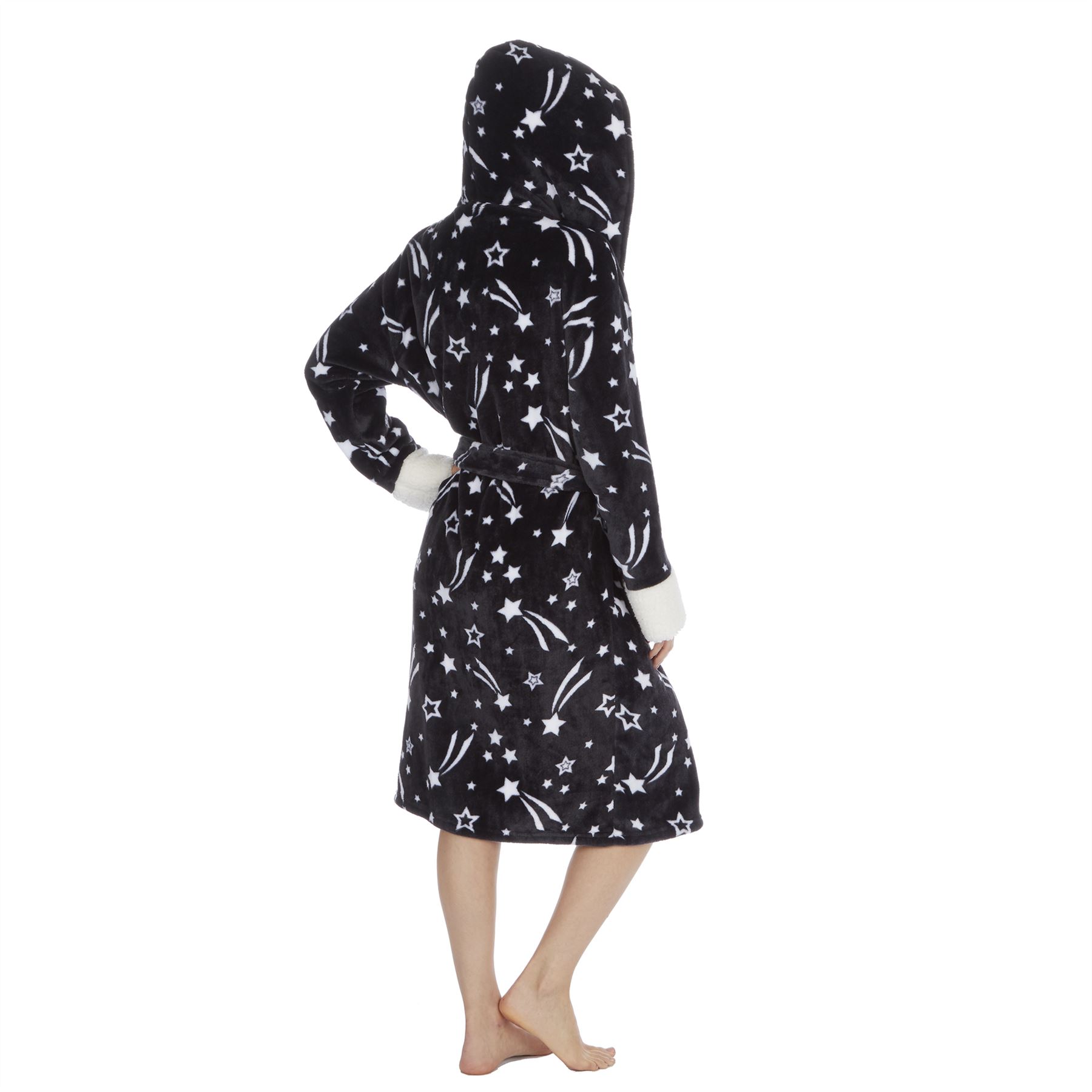 Womens Ladies Teddy Fleece Lined Dressing Gown Fluffy Snuggle Soft Warm