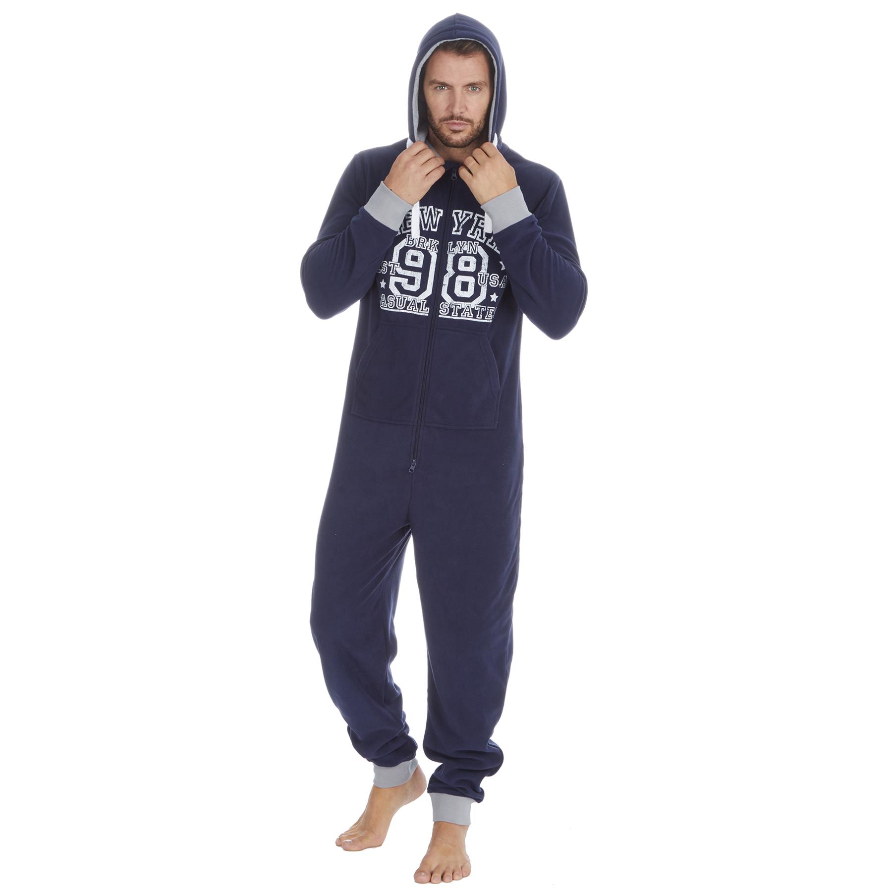 Mens Snuggle Warm Soft Fleece Hooded Zip 1Onesie All In One Jumpsuit Pyjamas UK - Picture 34 of 56
