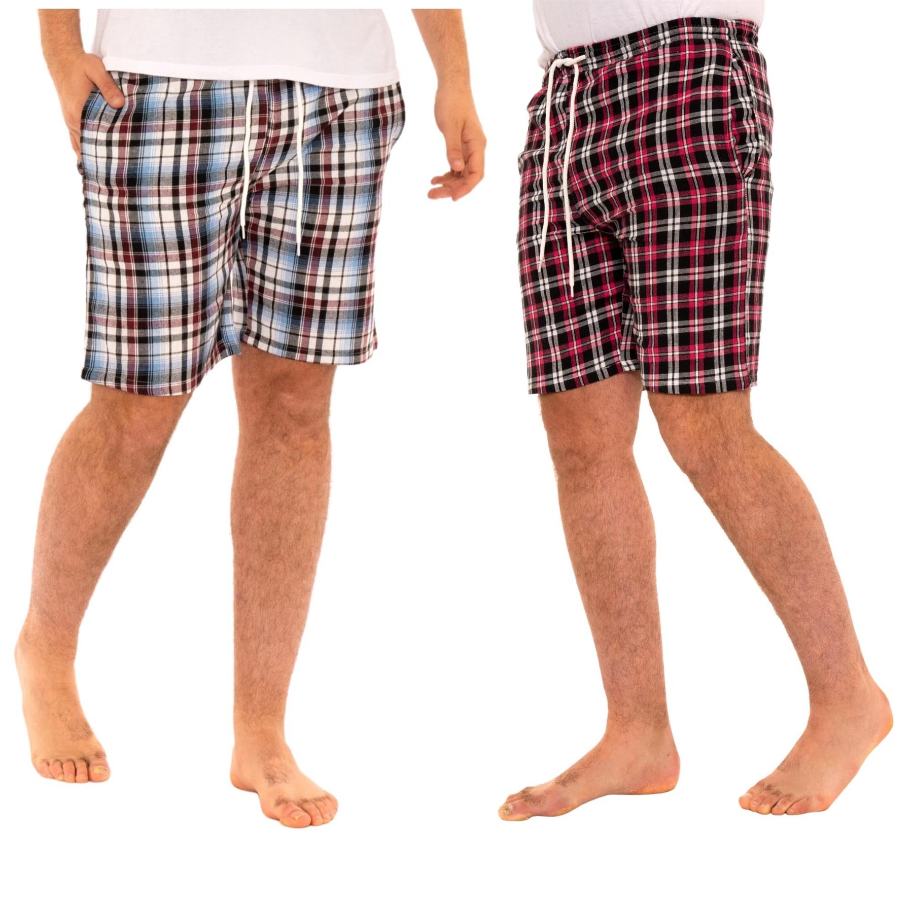 Mens Lounge Shorts Checked Woven Pyjamas Multipacks Cotton Elasticated Bottoms - Picture 12 of 19