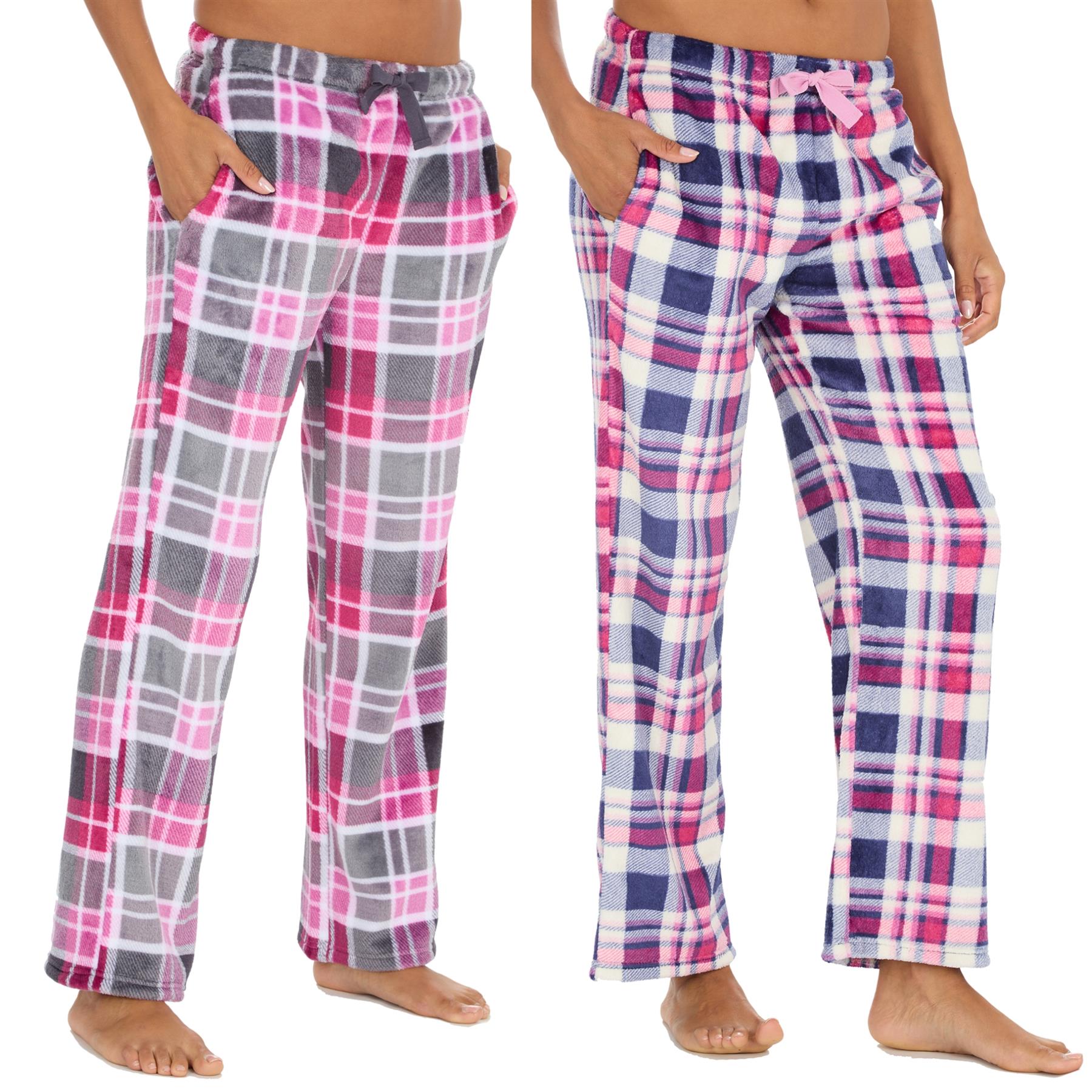 Ladies Pyjama Bottoms Lounge Pj Pants Check Heart Soft Warm Pockets Elasticated - Picture 6 of 18