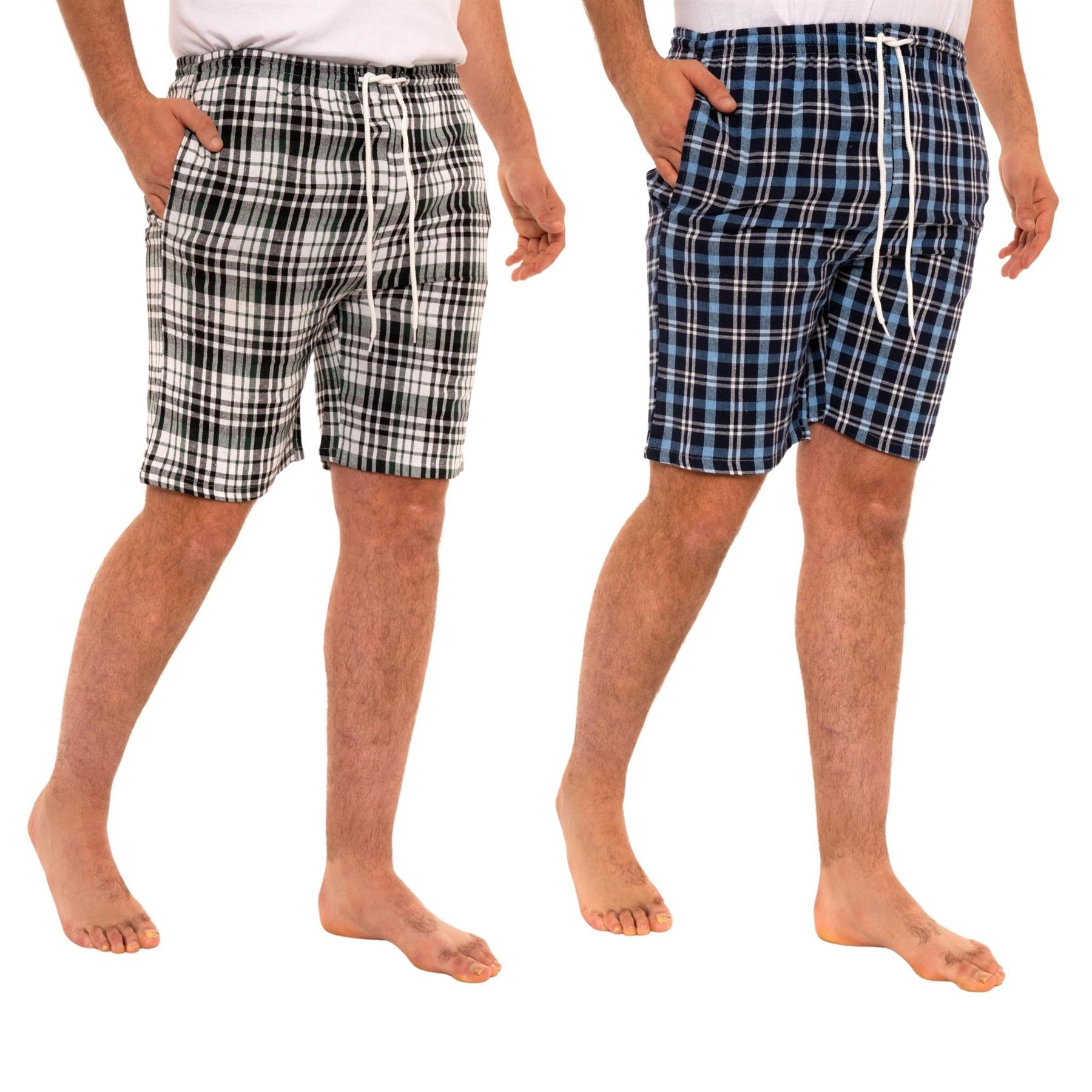 Mens Lounge Shorts Checked Woven Pyjamas Multipacks Cotton Elasticated Bottoms - Picture 13 of 19