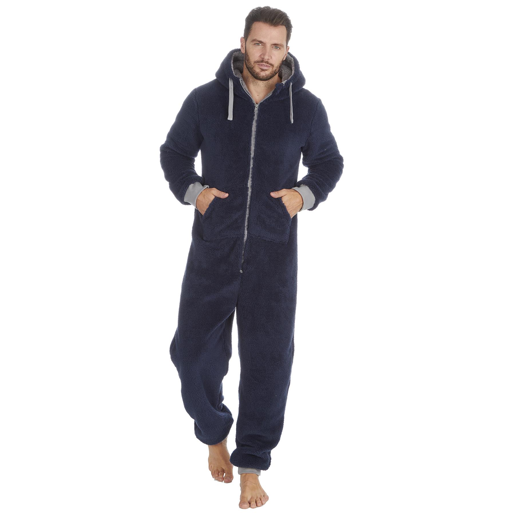 Mens Snuggle Warm Soft Fleece Hooded Zip 1Onesie All In One Jumpsuit Pyjamas UK - Picture 23 of 56