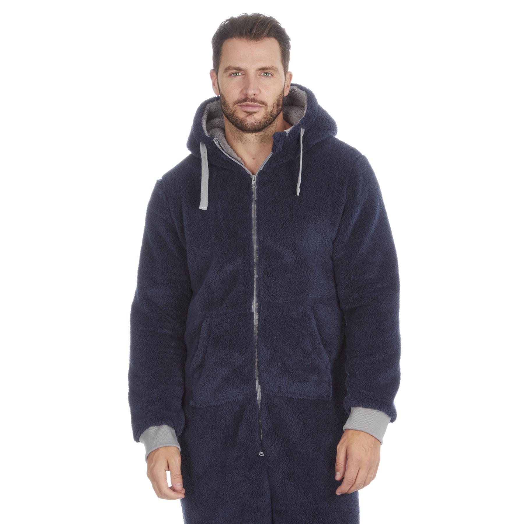 Mens Snuggle Warm Soft Fleece Hooded Zip 1Onesie All In One Jumpsuit Pyjamas UK - Picture 24 of 56