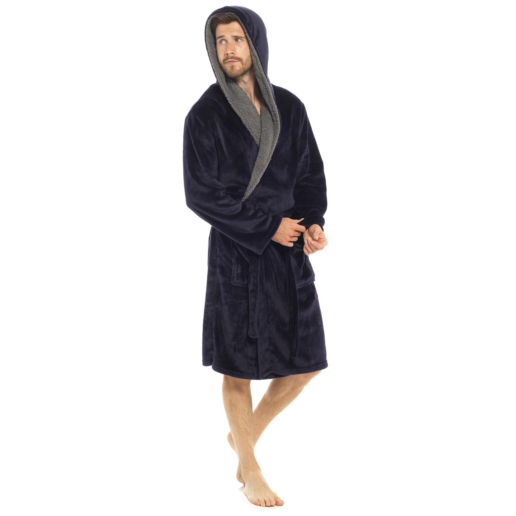 Men Dressing Gown Snuggle Fleece Super Soft Luxury Warm Hooded Robe Loungewear - Picture 22 of 24