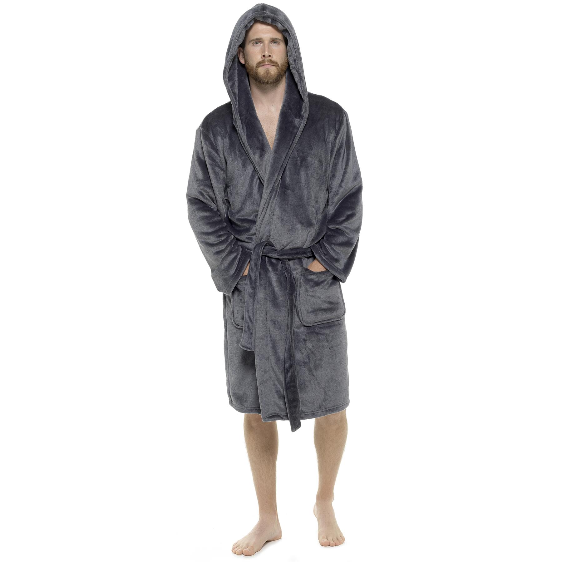 Mens Luxury Super Soft Fleece Dressing Gown Bath Robe Hooded Thick Warm Snuggle - Picture 7 of 11