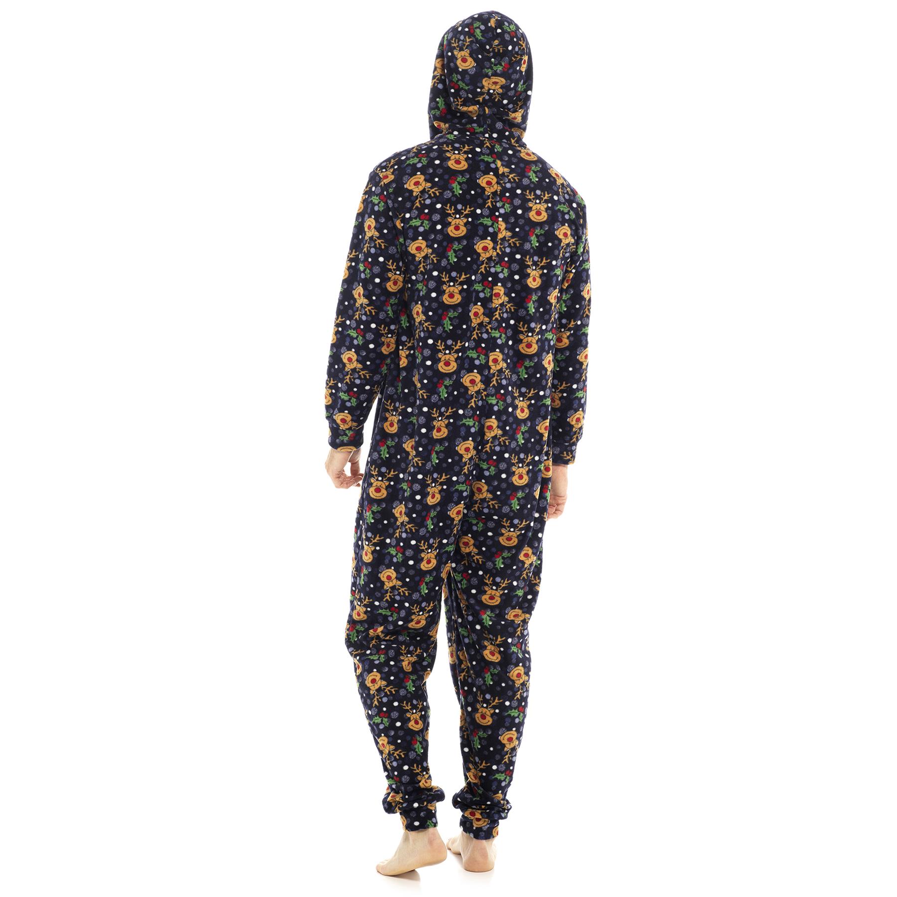 Personalised Unisex All in One Christmas Hooded Pyjamas Xmas Couples Matching PJ - Picture 5 of 15