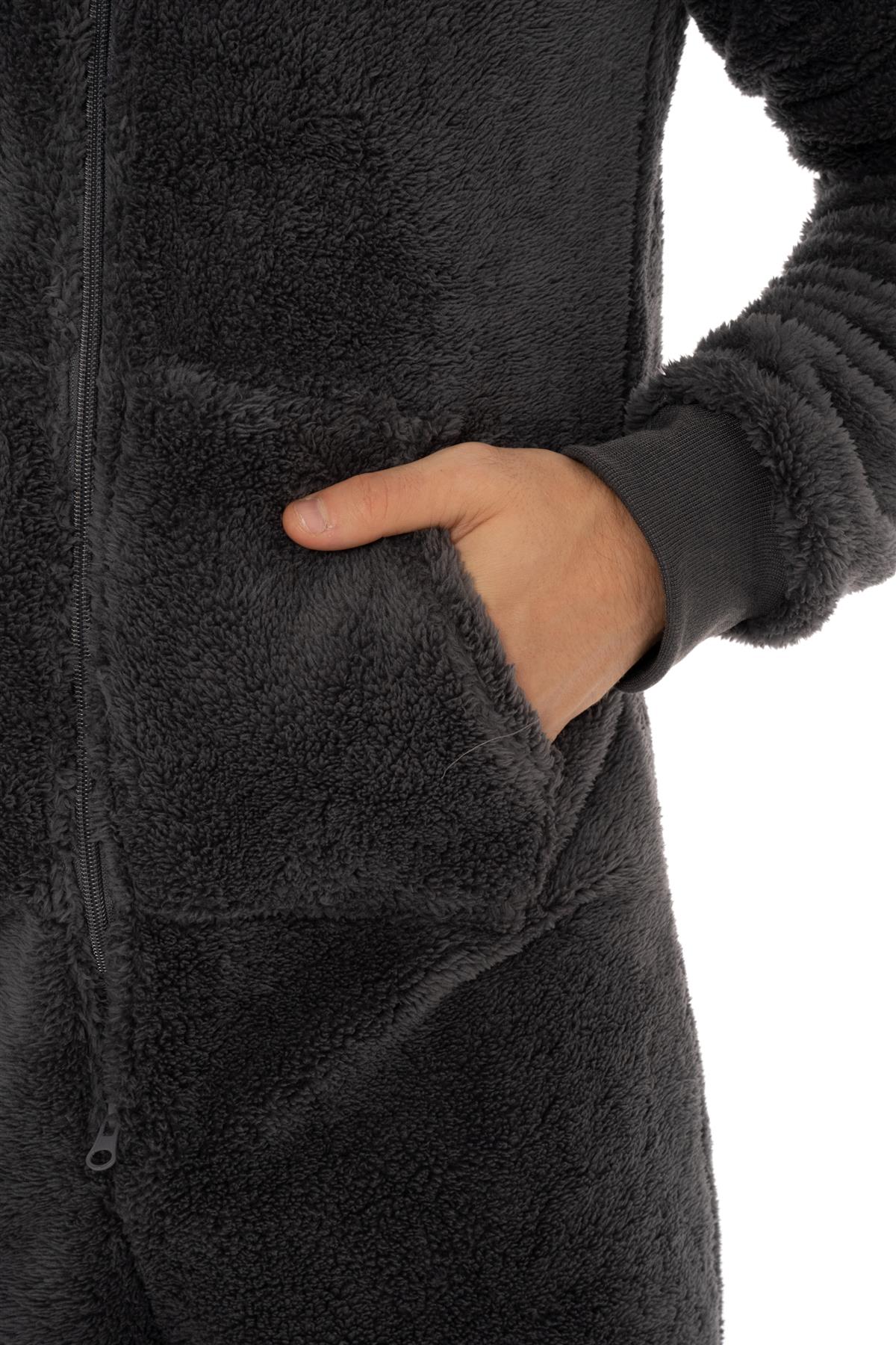 Mens Snuggle Warm Soft Fleece Hooded Zip 1Onesie All In One Jumpsuit Pyjamas UK - Picture 13 of 56