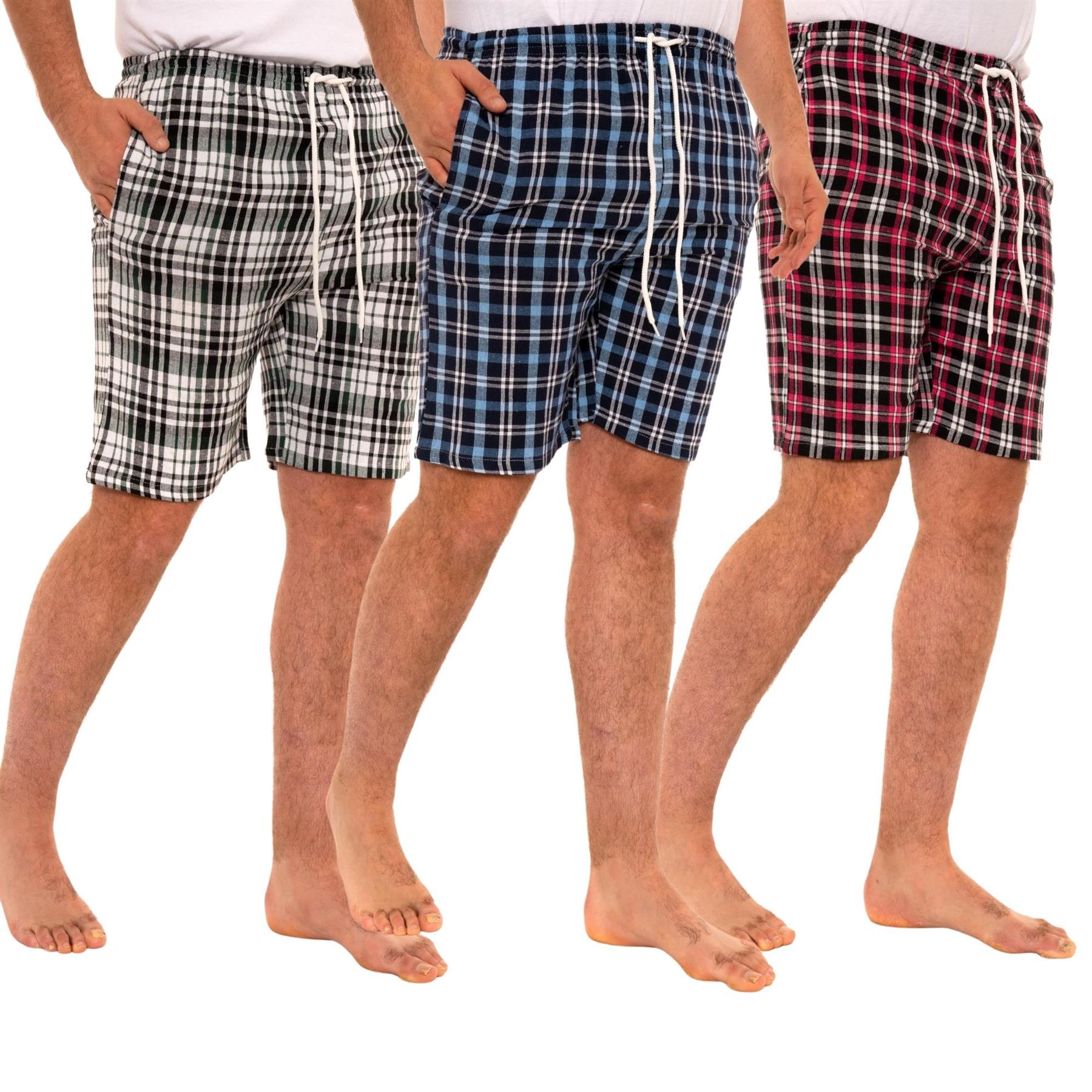 Mens Lounge Shorts Checked Woven Pyjamas Multipacks Cotton Elasticated Bottoms - Picture 7 of 19