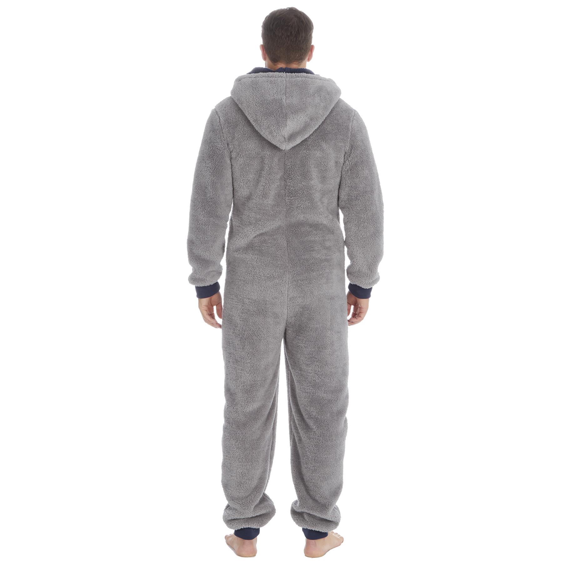 Mens Snuggle Warm Soft Fleece Hooded Zip 1Onesie All In One Jumpsuit Pyjamas UK - Picture 19 of 56