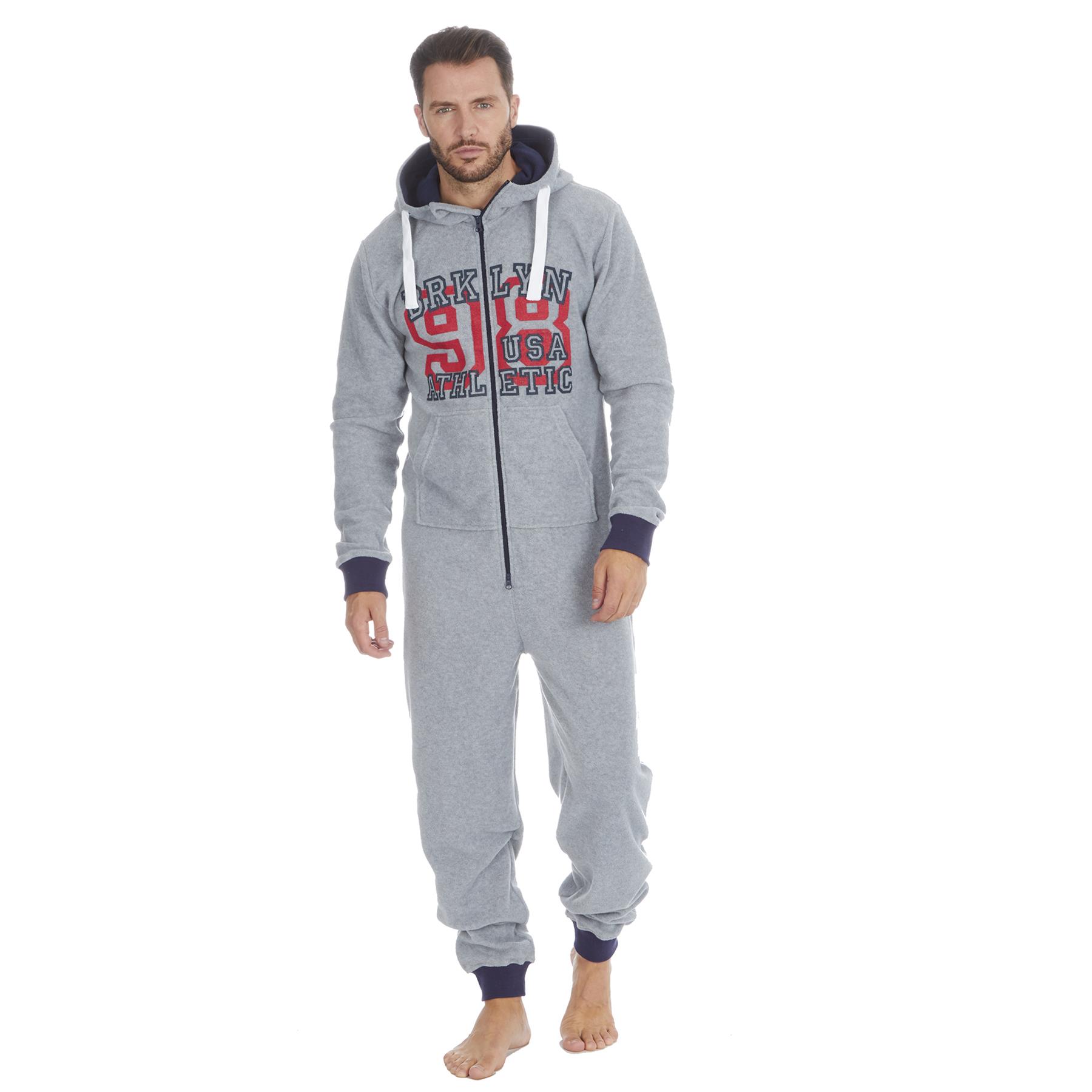 Mens Snuggle Warm Soft Fleece Hooded Zip 1Onesie All In One Jumpsuit Pyjamas UK - Picture 30 of 56