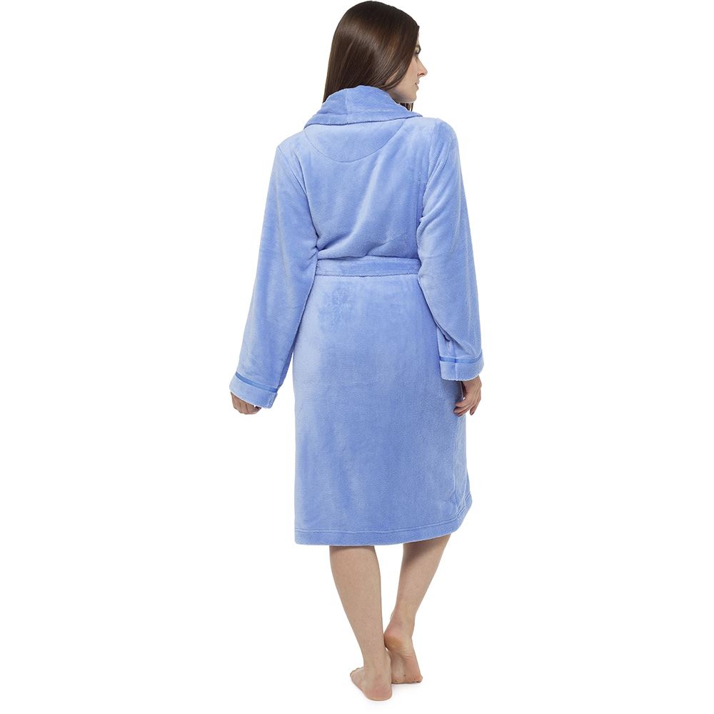 Ladies Luxurious Soft Dressing Gown Hooded Plain Fluffy Snuggle Fleece