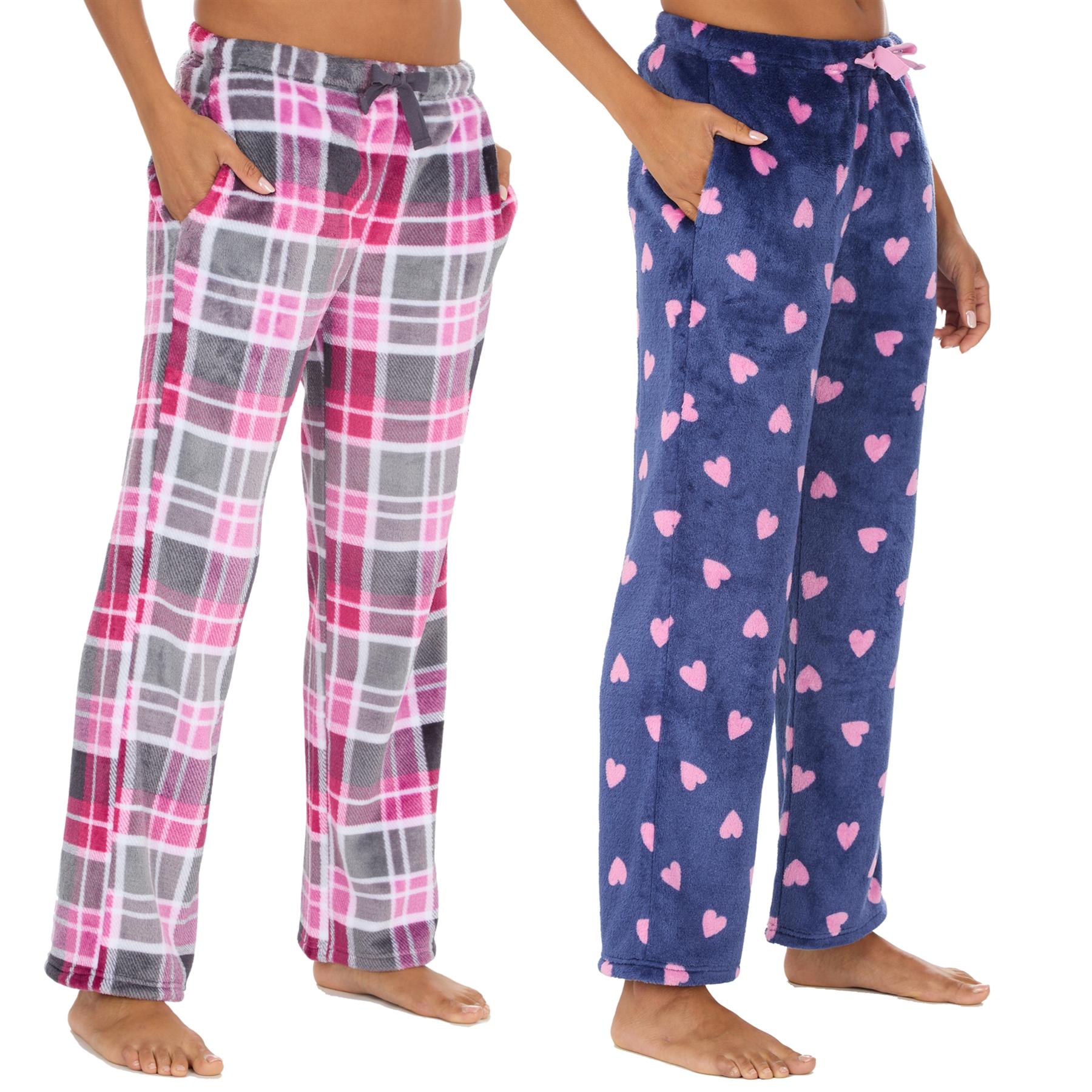 Ladies Pyjama Bottoms Lounge Pj Pants Check Heart Soft Warm Pockets Elasticated - Picture 4 of 18