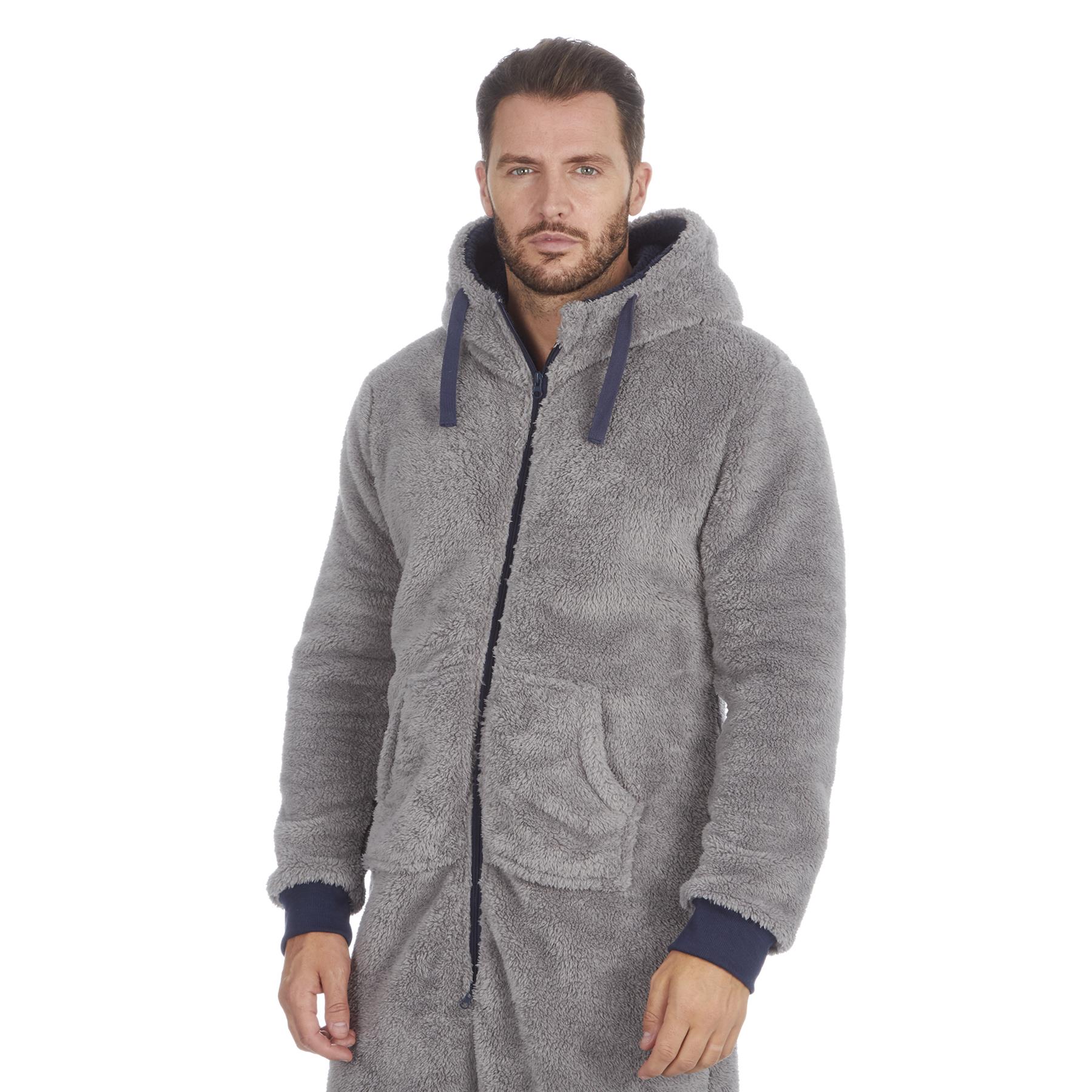Mens Snuggle Warm Soft Fleece Hooded Zip 1Onesie All In One Jumpsuit Pyjamas UK - Picture 16 of 56