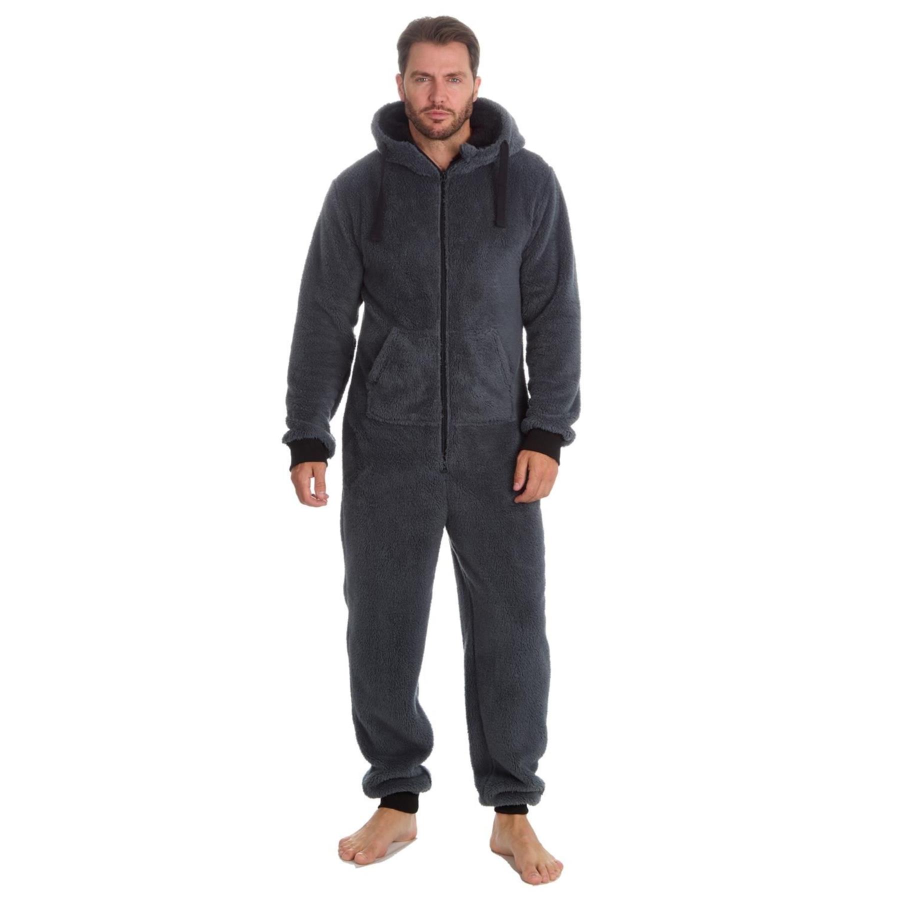 Mens Snuggle Warm Soft Fleece Hooded Zip 1Onesie All In One Jumpsuit Pyjamas UK - Picture 52 of 56