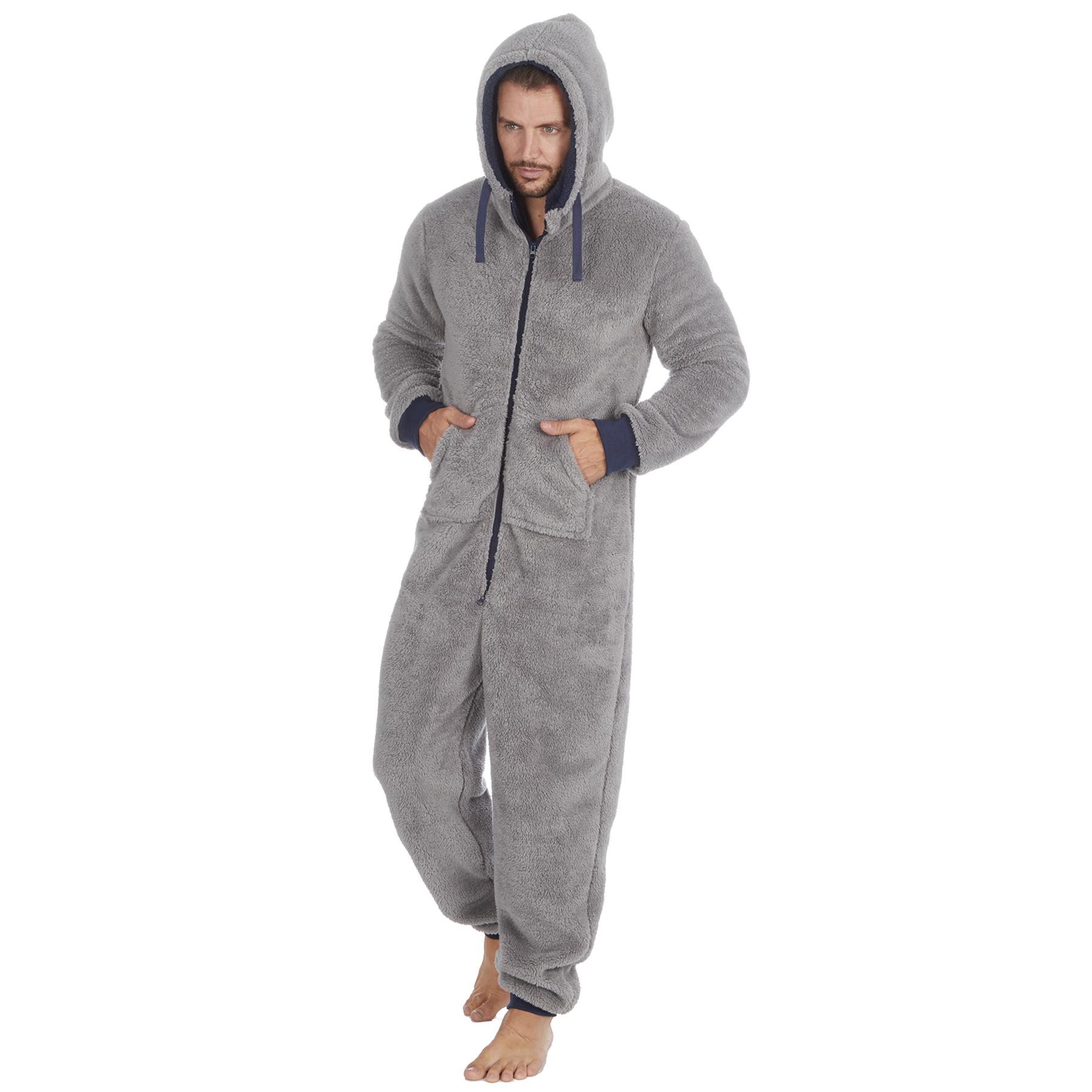Mens Snuggle Warm Soft Fleece Hooded Zip 1Onesie All In One Jumpsuit Pyjamas UK - Picture 17 of 56