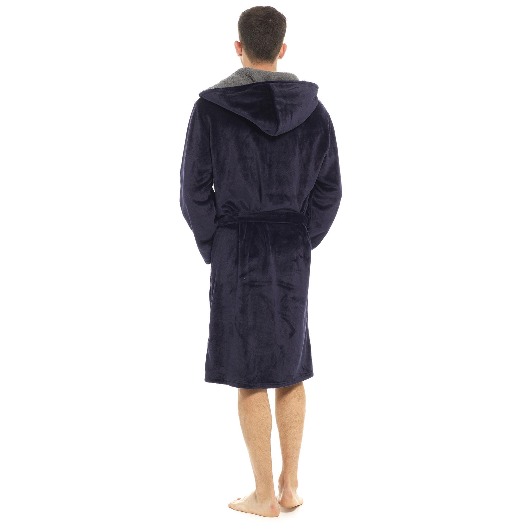 Men Dressing Gown Snuggle Fleece Super Soft Luxury Warm Hooded Robe Loungewear - Picture 24 of 24