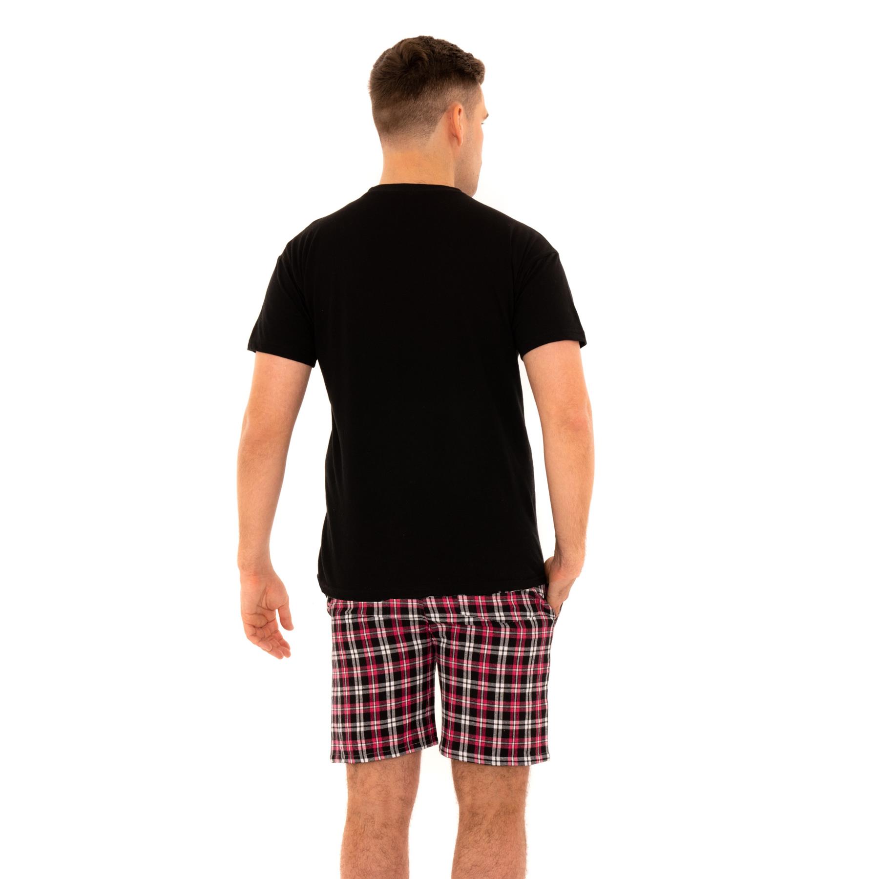 Mens Woven Pyjamas Cotton PJ Set Short Sleeve Crew Lounge Top Soft Check Shorts - Picture 8 of 34