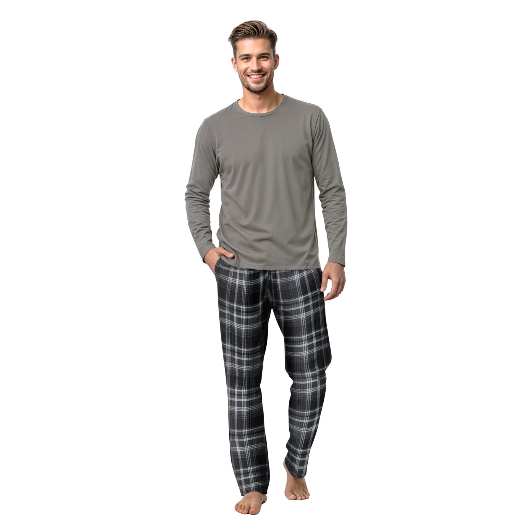 Mens Long Sleeve Pyjama Sets Bushed Cotton Rich Soft Nightwear Warm Loungewear