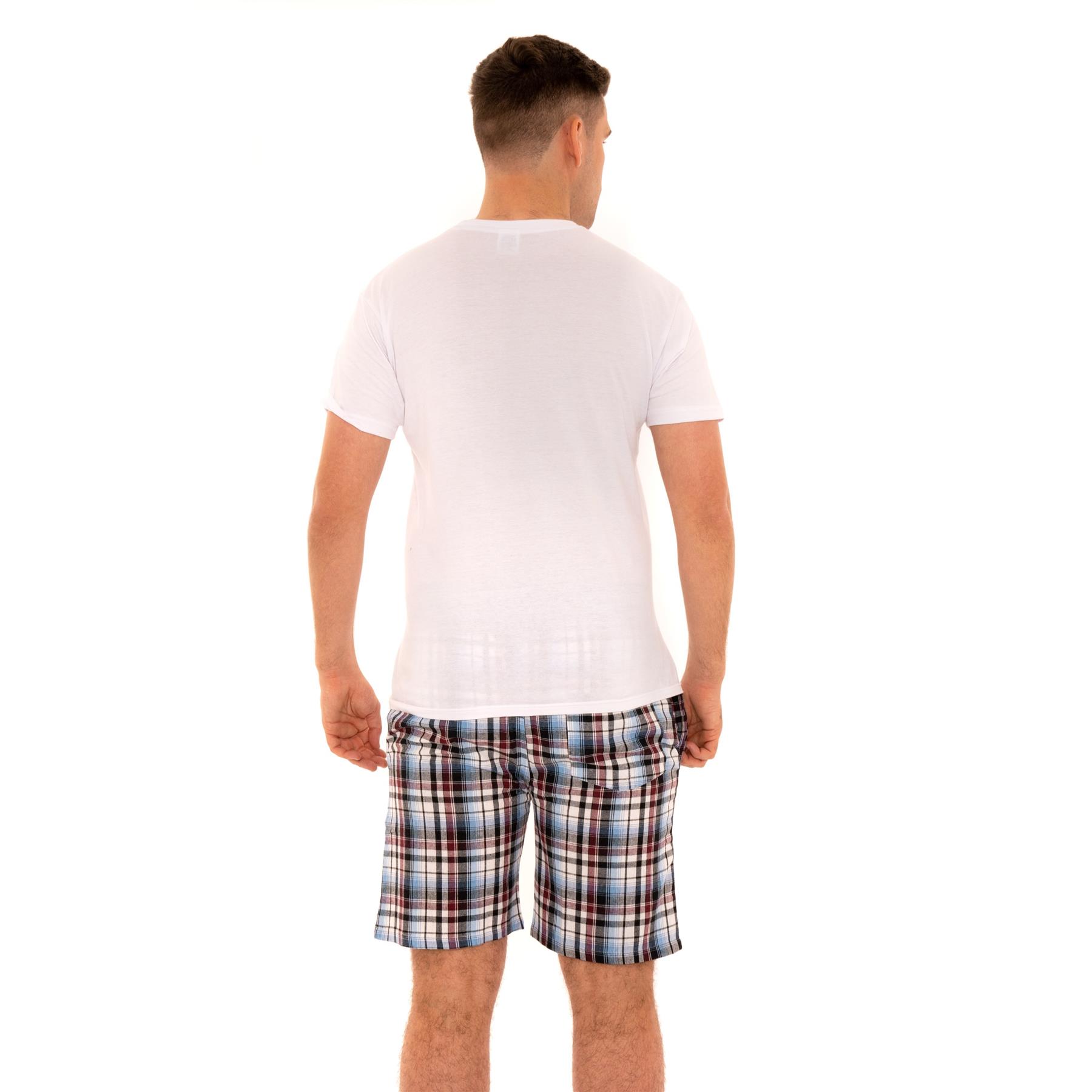 Mens Woven Pyjamas Cotton PJ Set Short Sleeve Crew Lounge Top Soft Check Shorts - Picture 27 of 34
