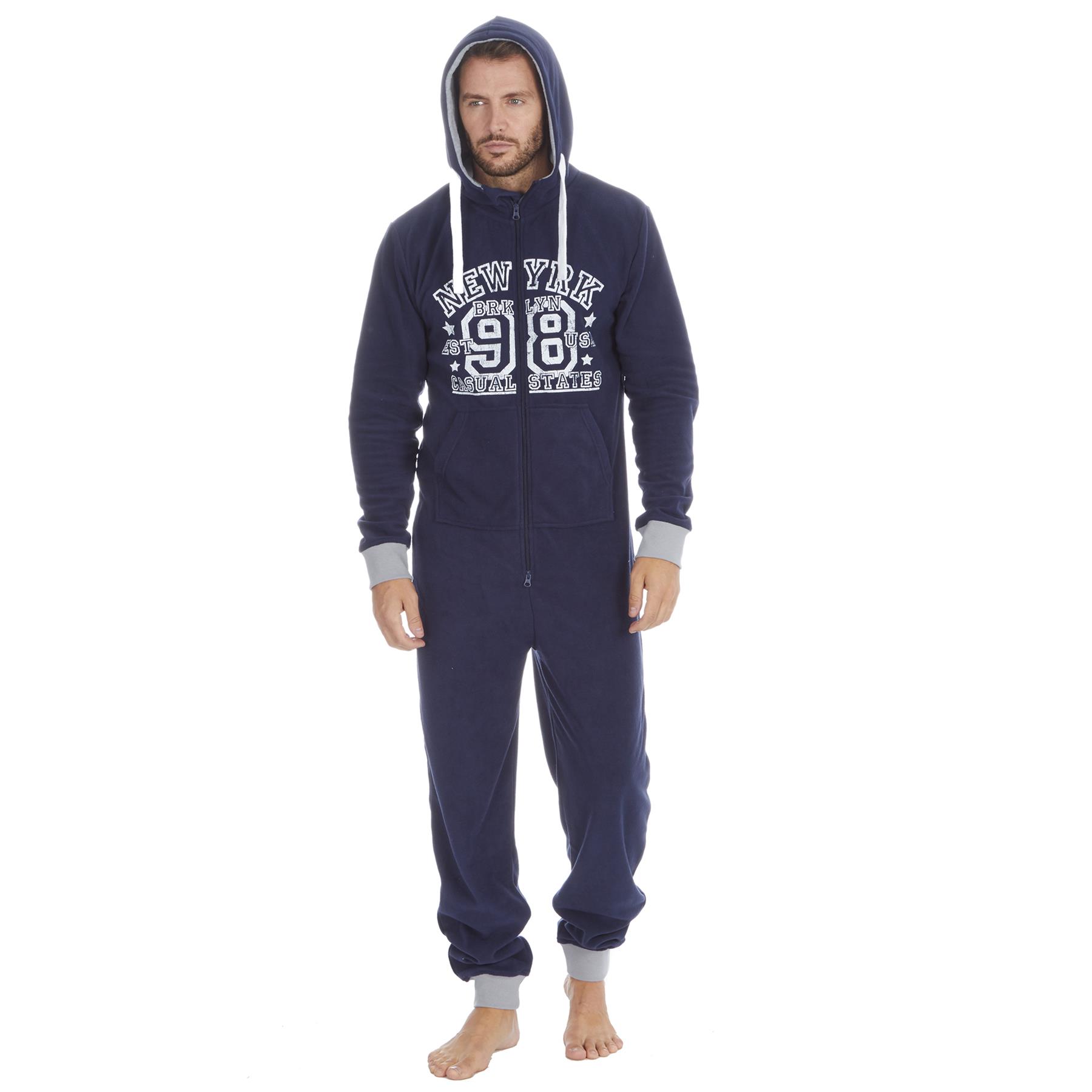 Mens Snuggle Warm Soft Fleece Hooded Zip 1Onesie All In One Jumpsuit Pyjamas UK - Picture 35 of 56