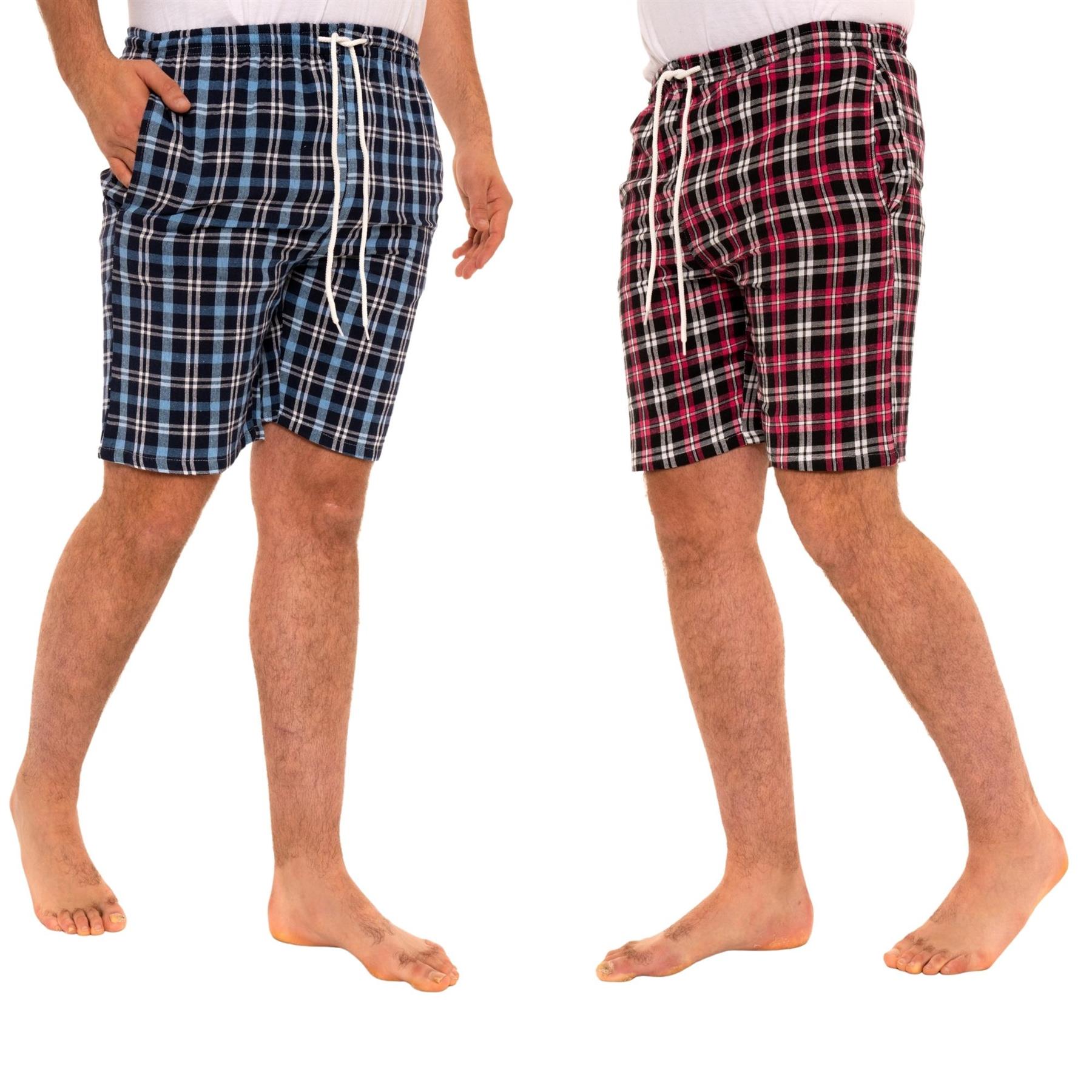 Mens Lounge Shorts Checked Woven Pyjamas Multipacks Cotton Elasticated Bottoms - Picture 18 of 19