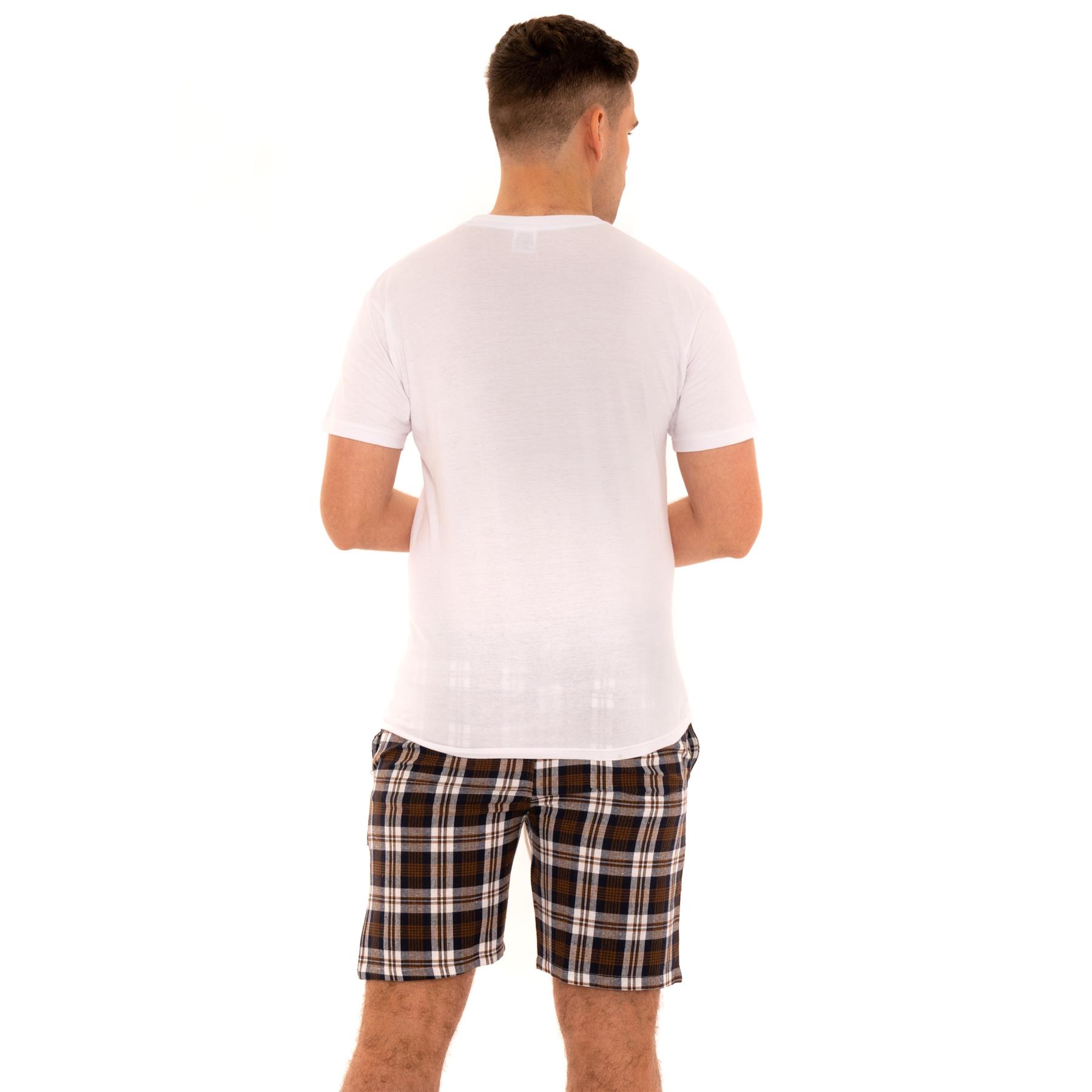 Mens Woven Pyjamas Cotton PJ Set Short Sleeve Crew Lounge Top Soft Check Shorts - Picture 30 of 34