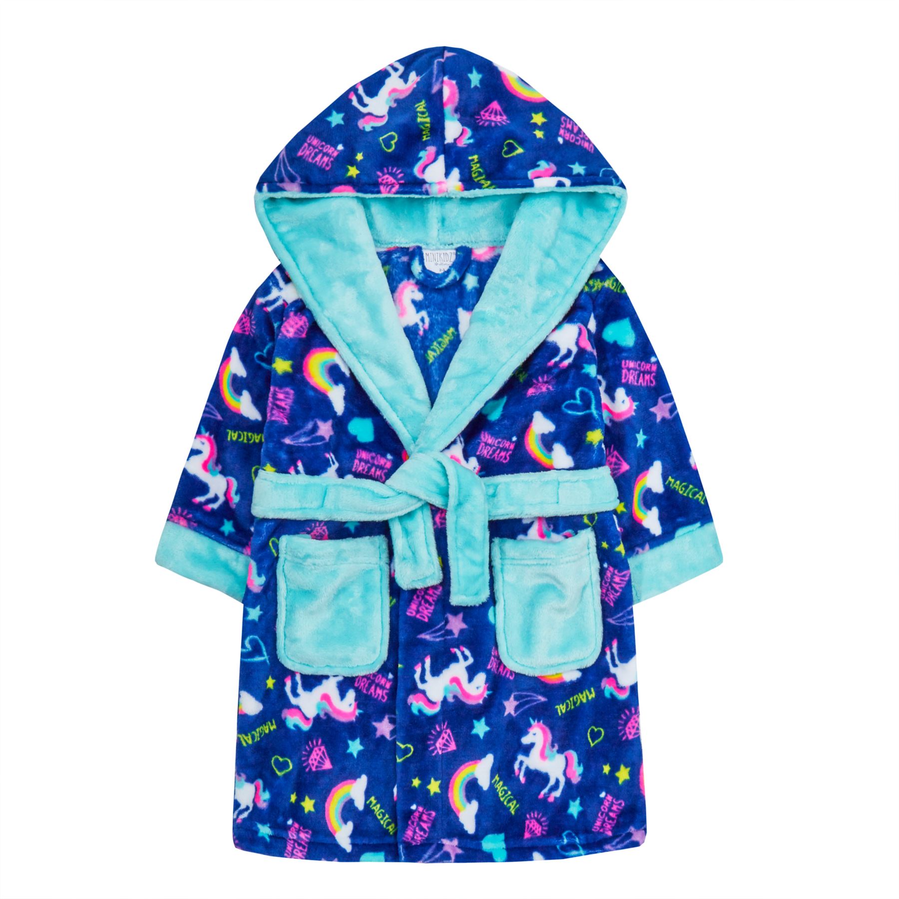 Girls Kids Plush Fleece Unicorn Dressing Gown Hooded Robe Sleepwear