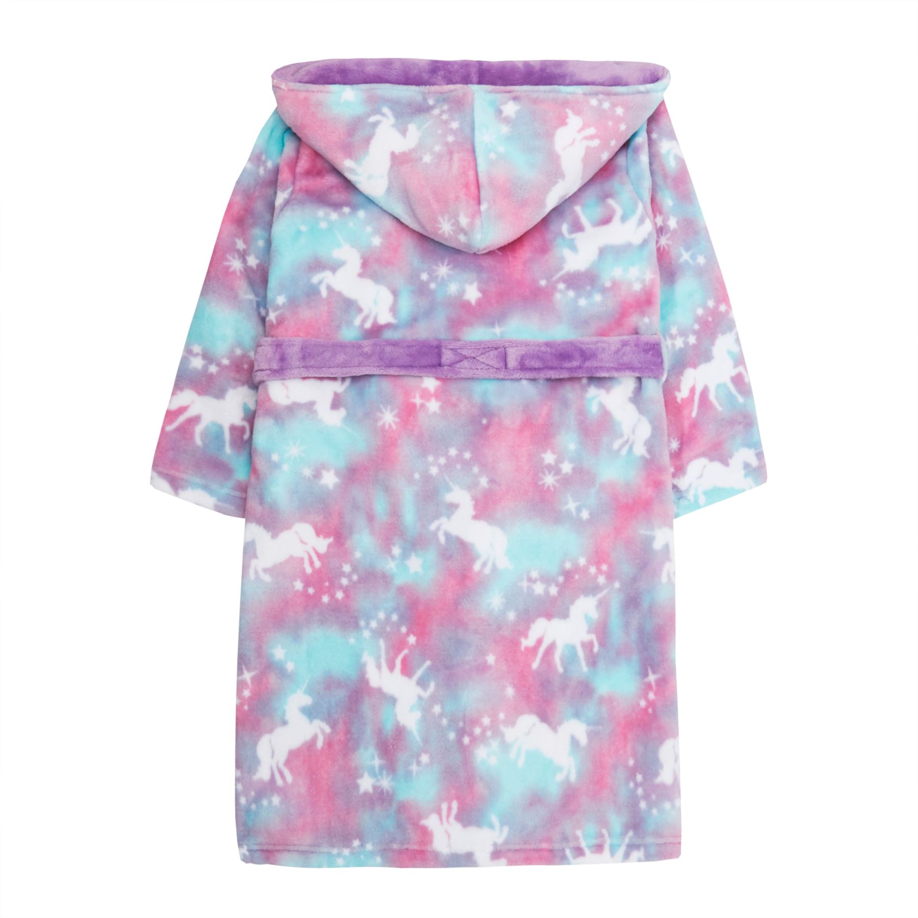 Girls Kids Plush Fleece Unicorn Dressing Gown Hooded Robe Sleepwear