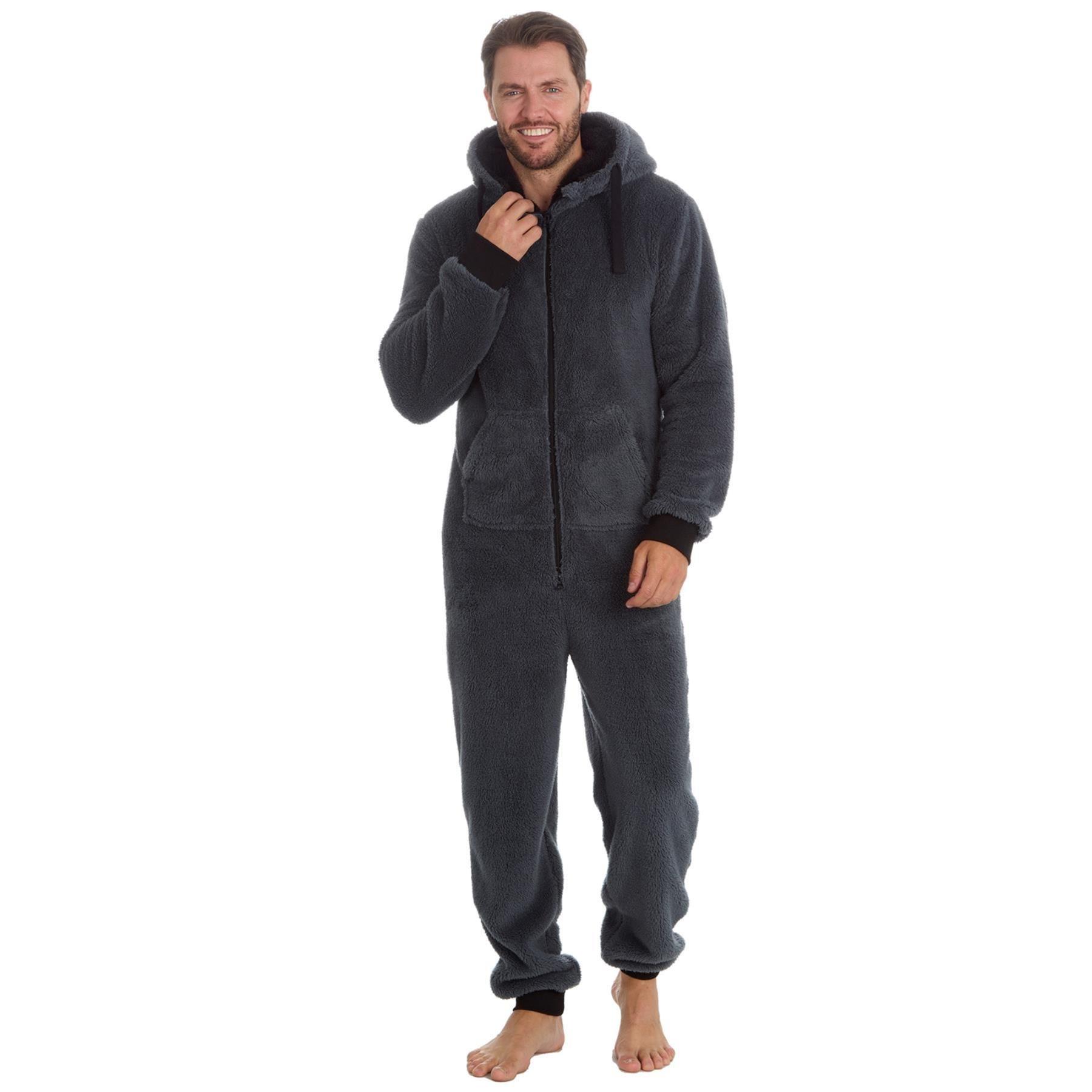 Mens Snuggle Warm Soft Fleece Hooded Zip 1Onesie All In One Jumpsuit Pyjamas UK - Picture 51 of 56
