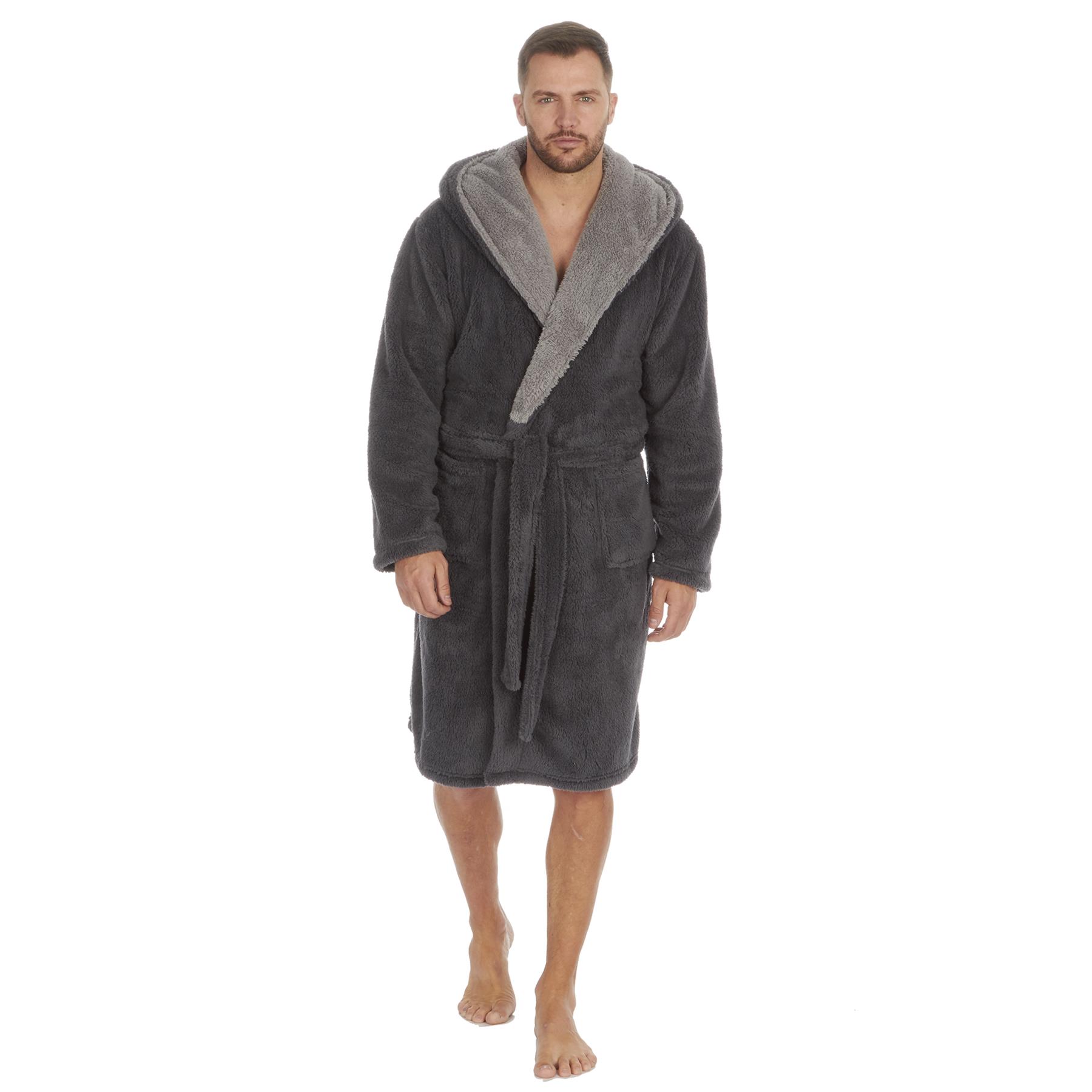 Men Dressing Gown Snuggle Fleece Super Soft Luxury Warm Hooded Robe Loungewear - Picture 8 of 24