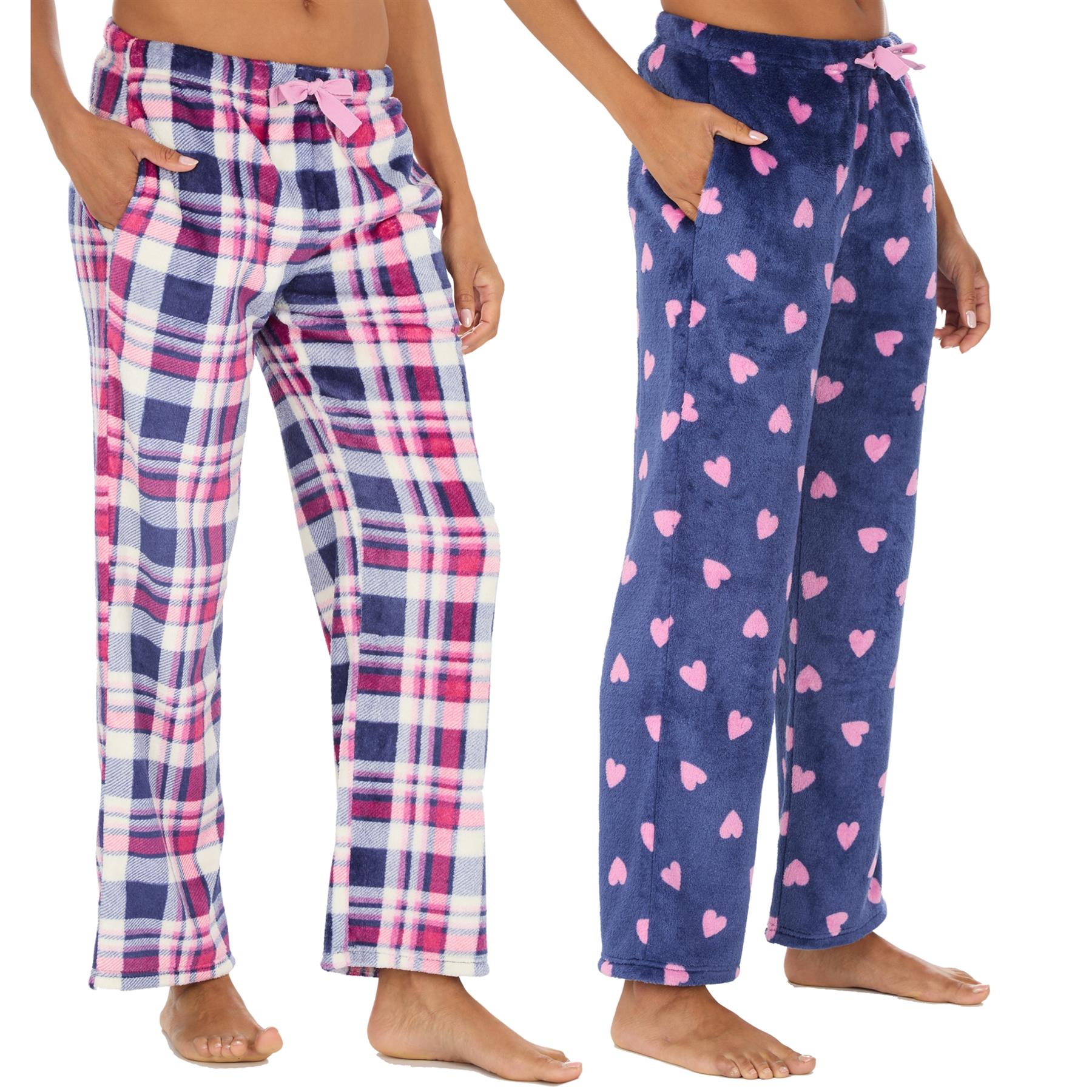 Ladies Pyjama Bottoms Lounge Pj Pants Check Heart Soft Warm Pockets Elasticated - Picture 9 of 18