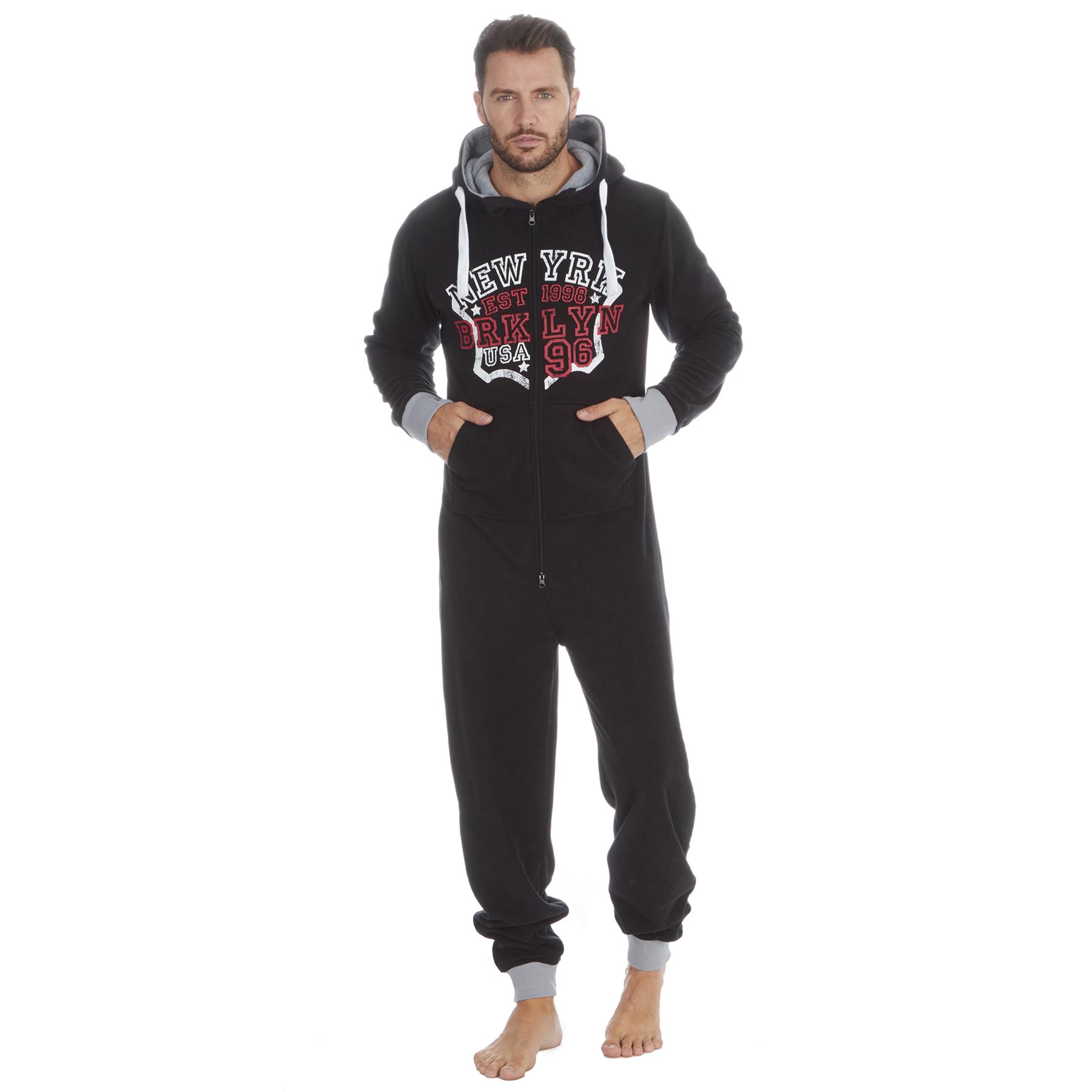 Mens Snuggle Warm Soft Fleece Hooded Zip 1Onesie All In One Jumpsuit Pyjamas UK - Picture 27 of 56