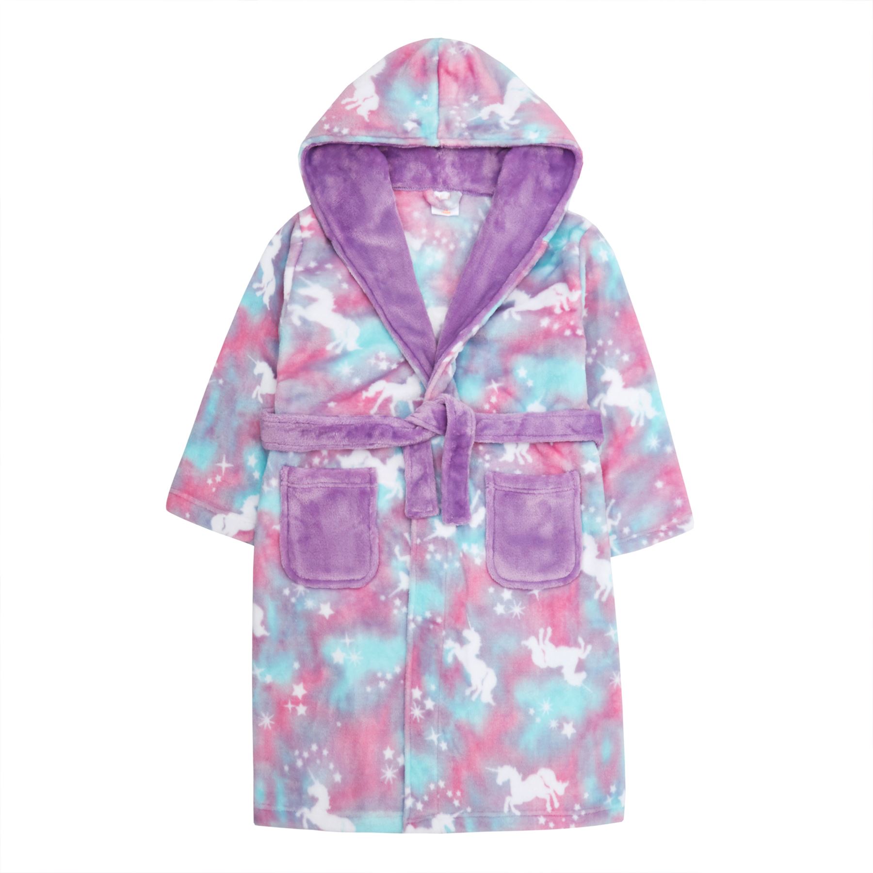Girls Kids Plush Fleece Unicorn Dressing Gown Hooded Robe Sleepwear