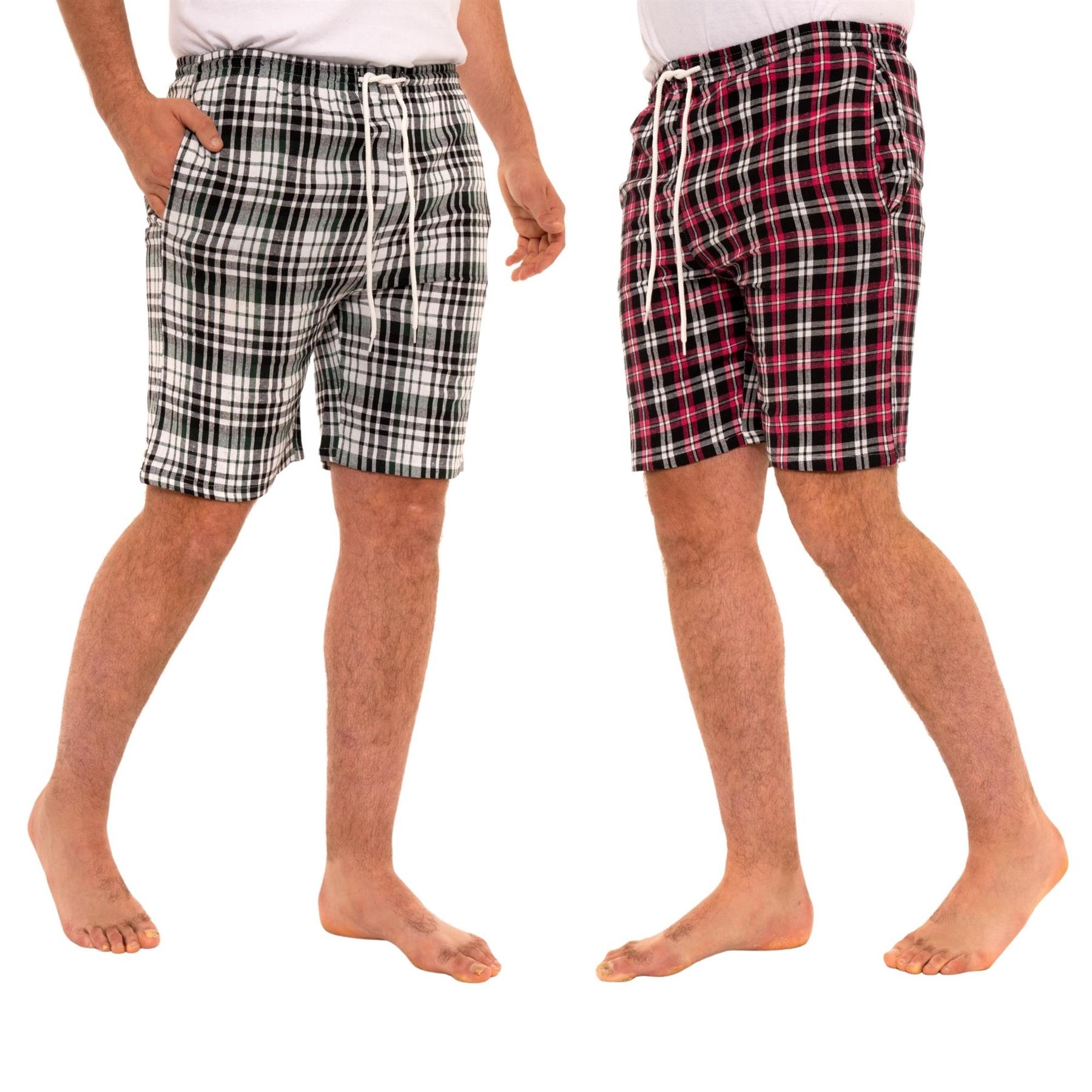 Mens Lounge Shorts Checked Woven Pyjamas Multipacks Cotton Elasticated Bottoms - Picture 19 of 19