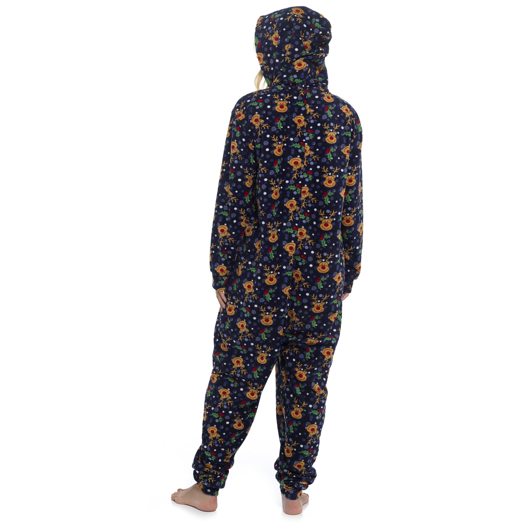 Personalised Unisex All in One Christmas Hooded Pyjamas Xmas Couples Matching PJ - Picture 9 of 15