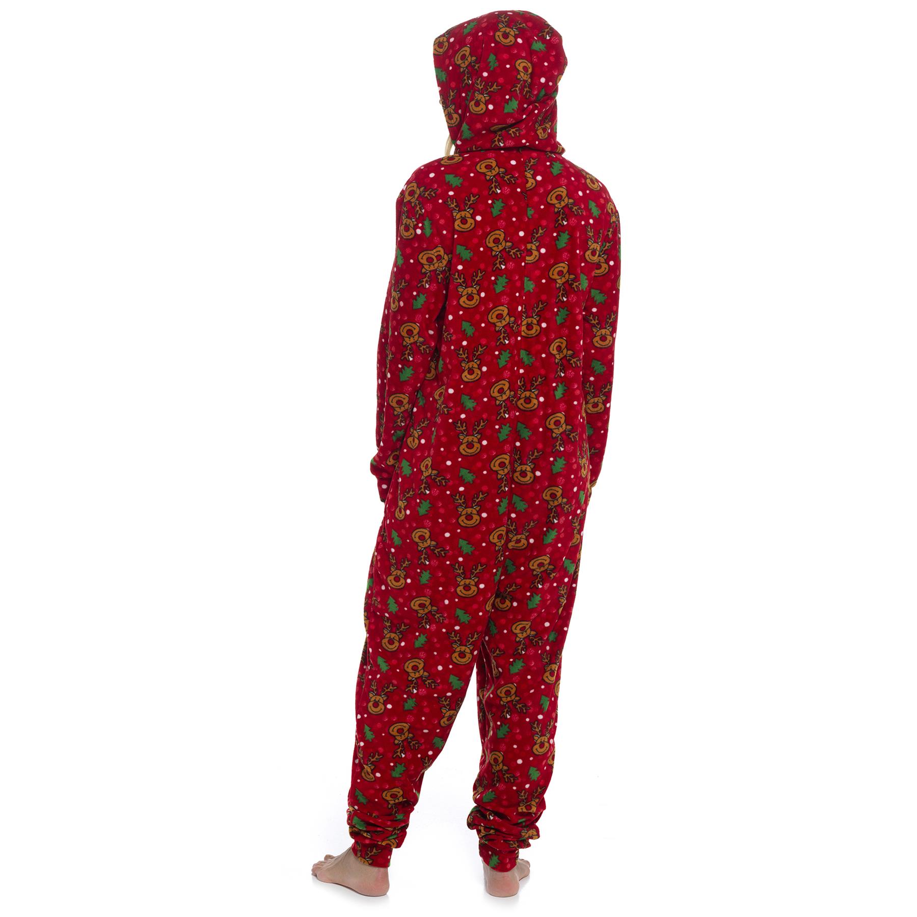 Personalised Unisex All in One Christmas Hooded Pyjamas Xmas Couples Matching PJ - Picture 12 of 15