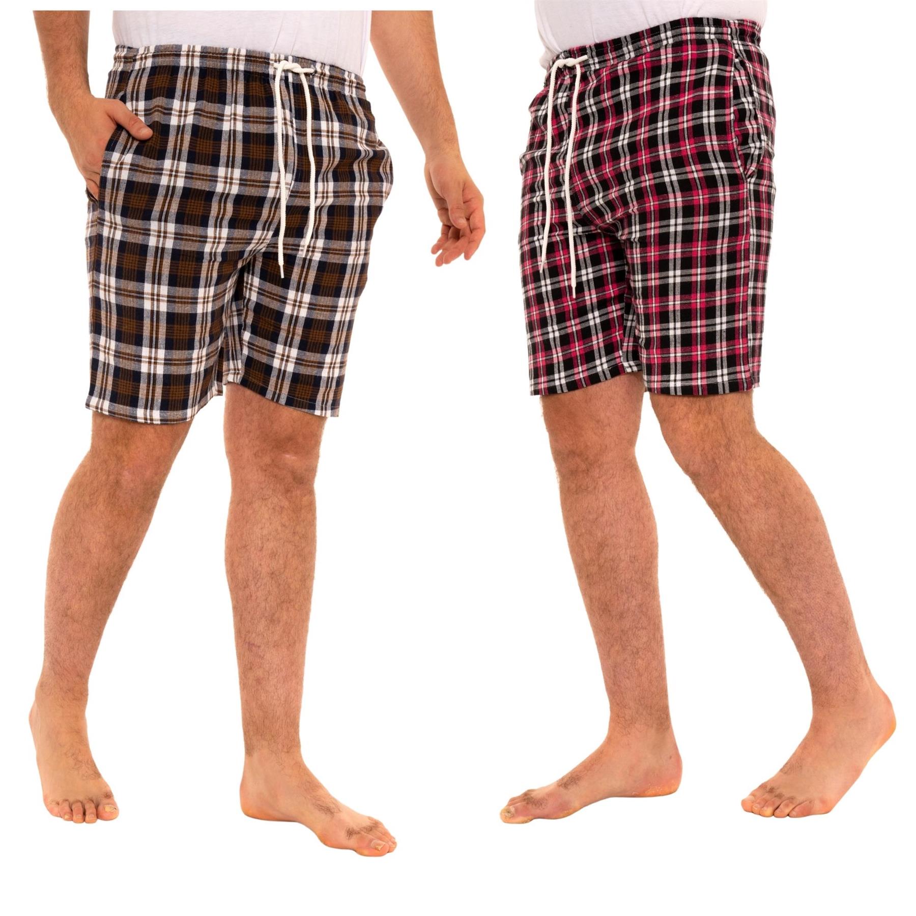 Mens Lounge Shorts Checked Woven Pyjamas Multipacks Cotton Elasticated Bottoms - Picture 17 of 19