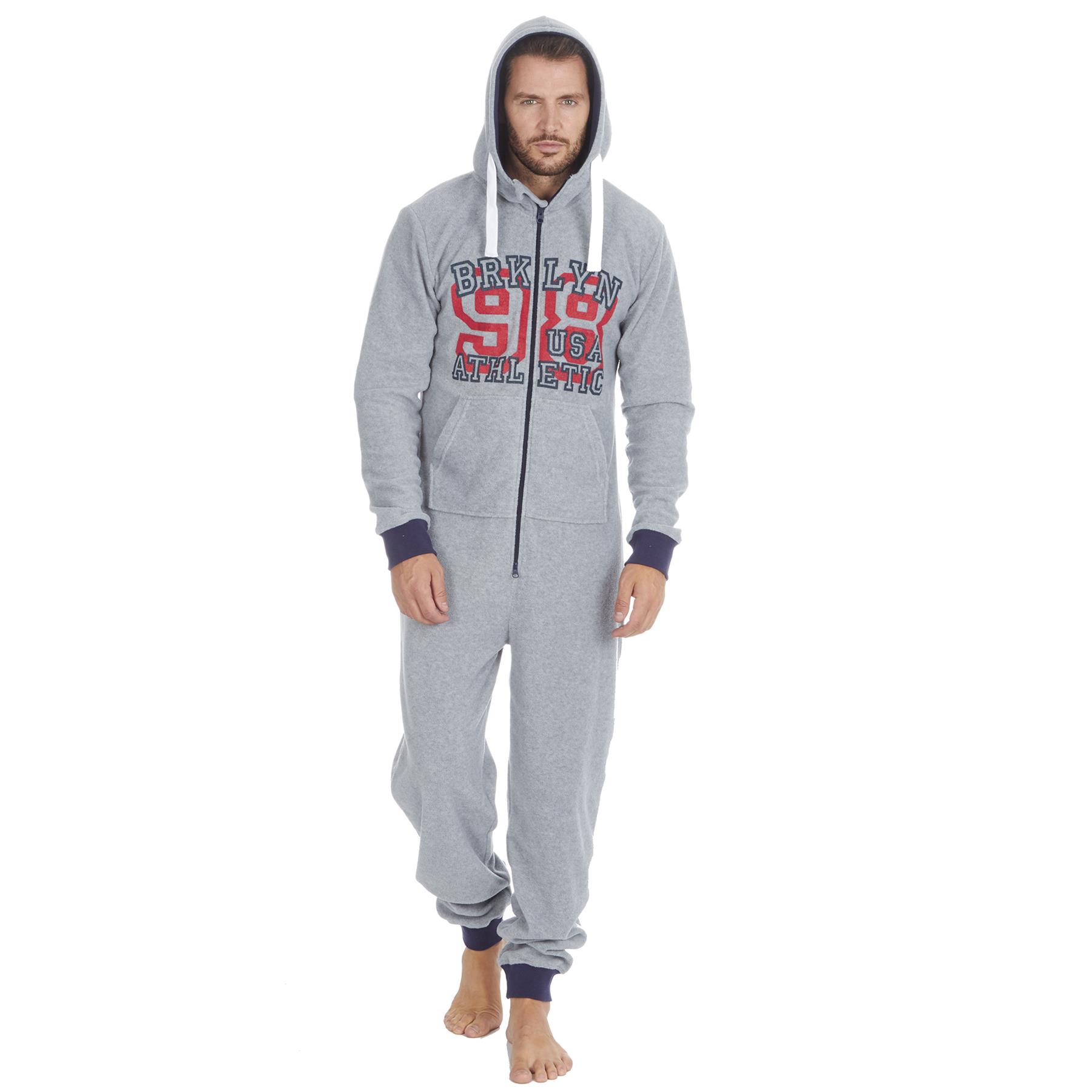Mens Snuggle Warm Soft Fleece Hooded Zip 1Onesie All In One Jumpsuit Pyjamas UK - Picture 31 of 56