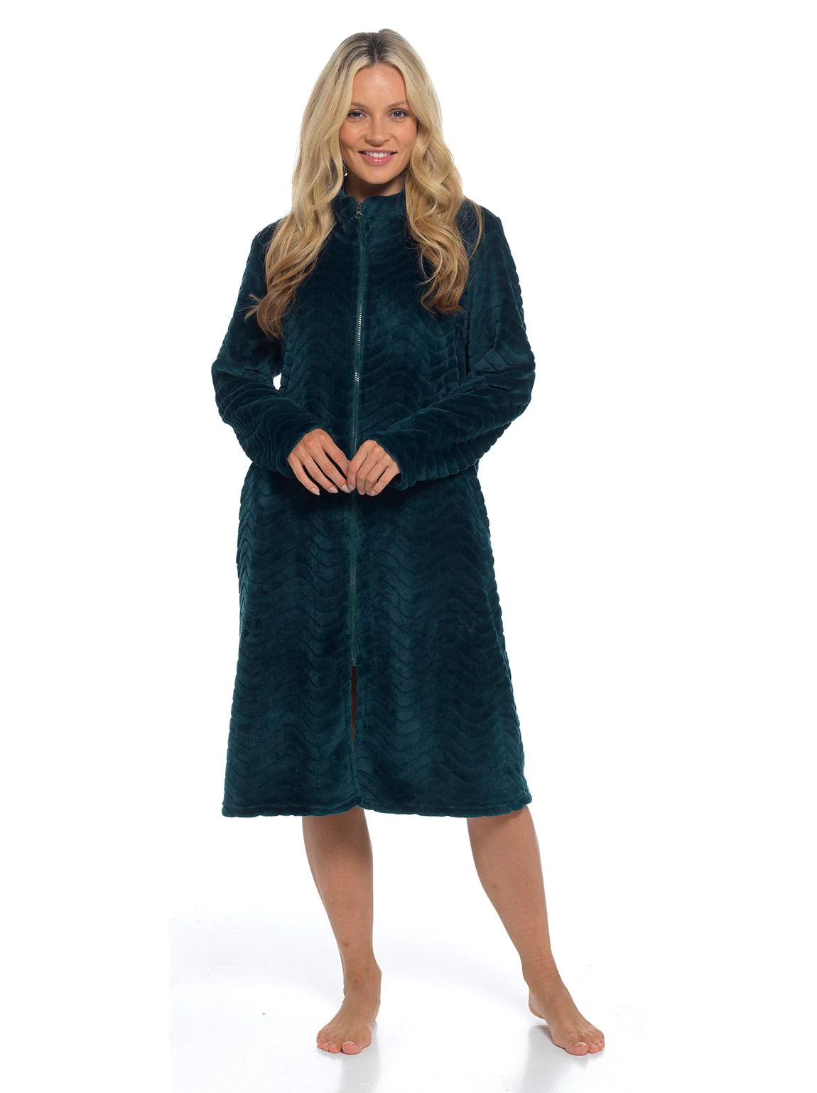 ribbed dressing gown Ladies Womens Ribbed Fleece Dressing Gown Zipped Super Soft Cosy Nightwear