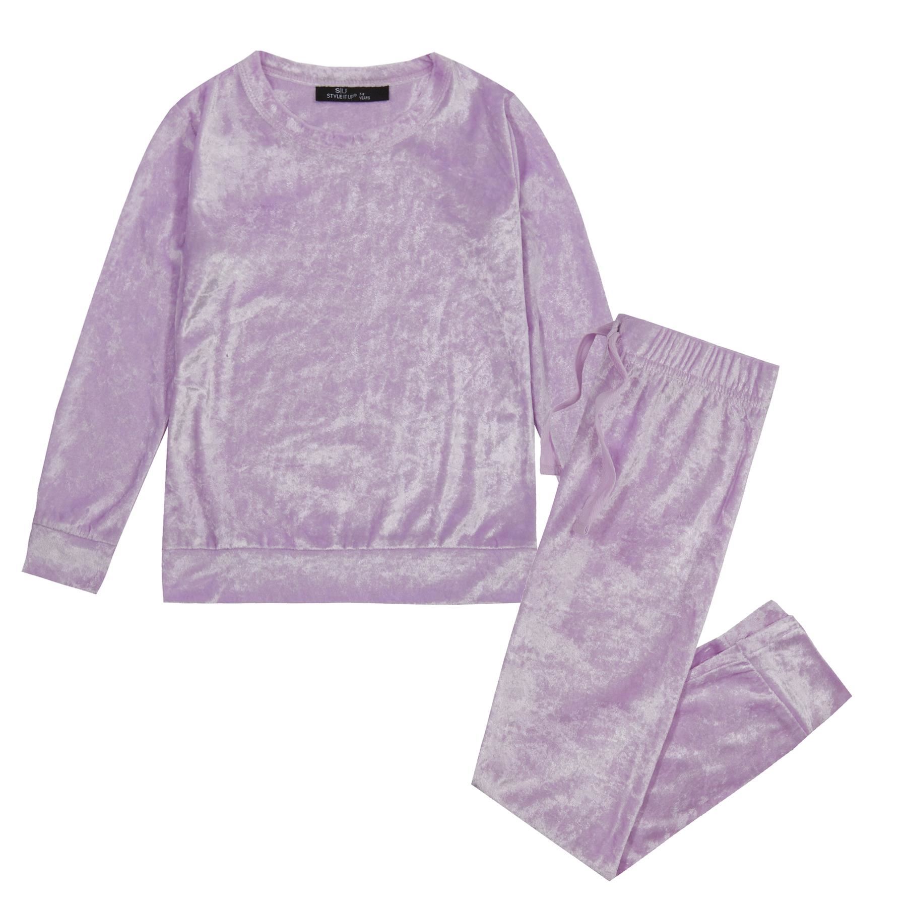 NEW Girls Kids Crushed Velvet Tracksuit Velour Soft Loungewear Sleep PJs Pyjamas - Picture 19 of 19