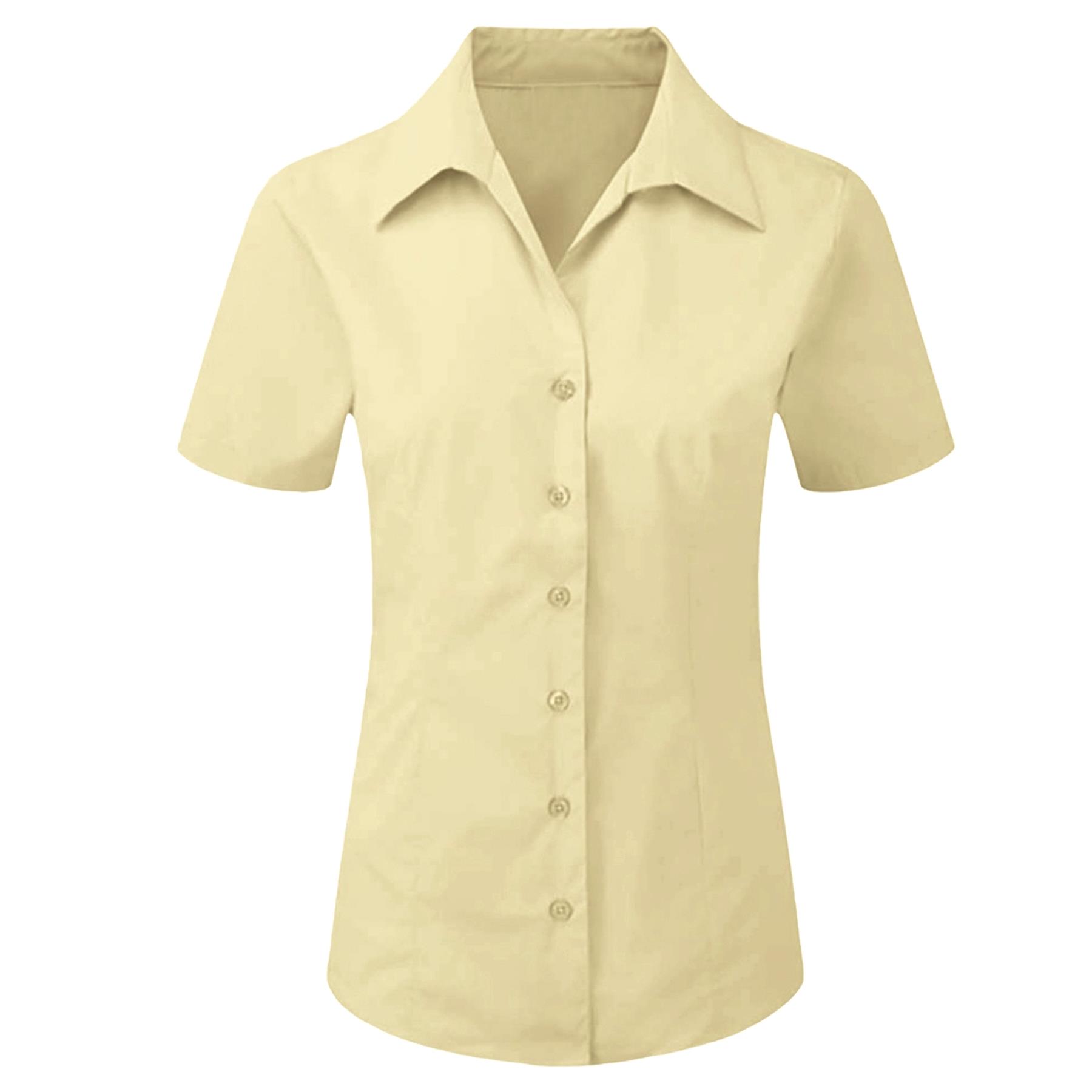 Ladies Womens Short Sleeve Blouses Office Shirts Work Formal Smart Top Size 8-26 - Picture 40 of 44