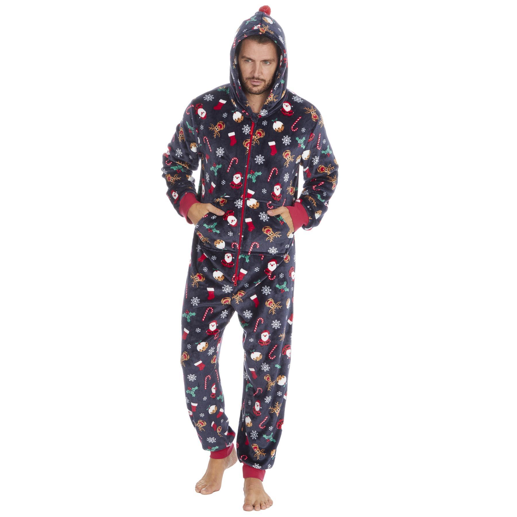 Mens Snuggle Warm Soft Fleece Hooded Zip 1Onesie All In One Jumpsuit Pyjamas UK - Picture 4 of 56