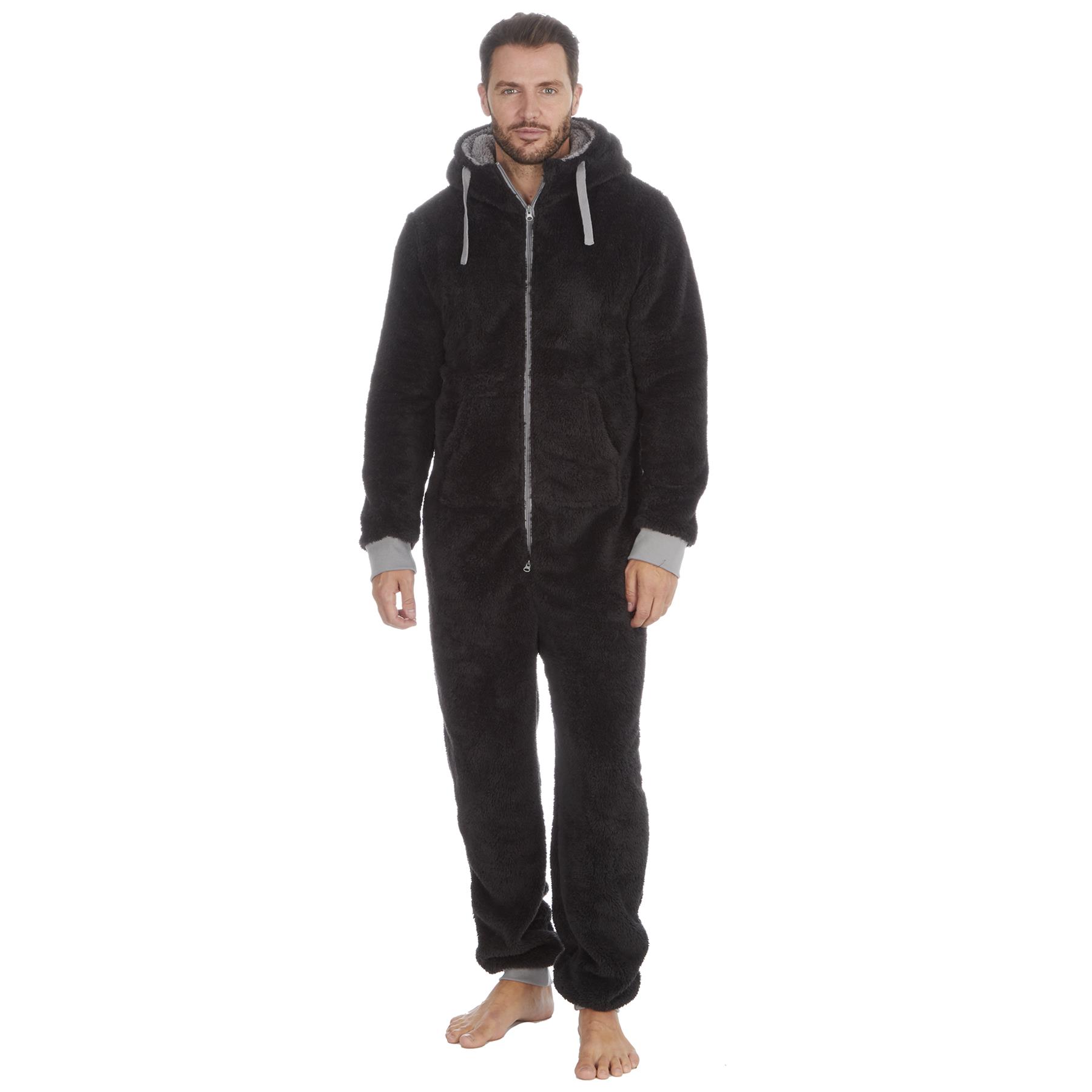 Mens Snuggle Warm Soft Fleece Hooded Zip 1Onesie All In One Jumpsuit Pyjamas UK - Picture 21 of 56