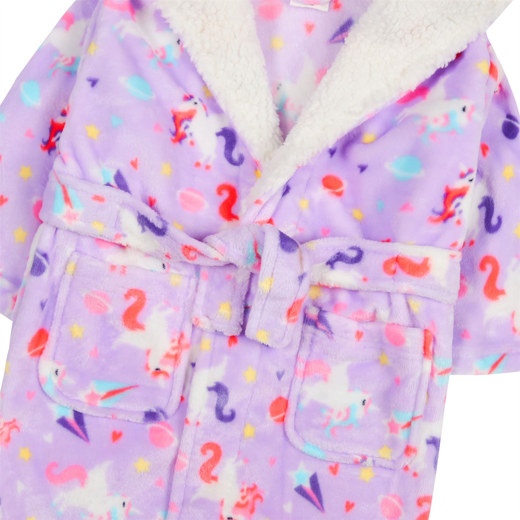 Girls Kids Plush Fleece Unicorn Dressing Gown Hooded Robe Sleepwear