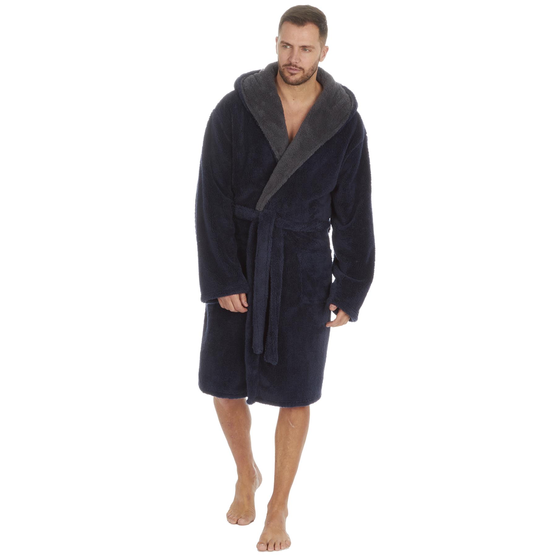 Men Dressing Gown Snuggle Fleece Super Soft Luxury Warm Hooded Robe Loungewear - Picture 4 of 24