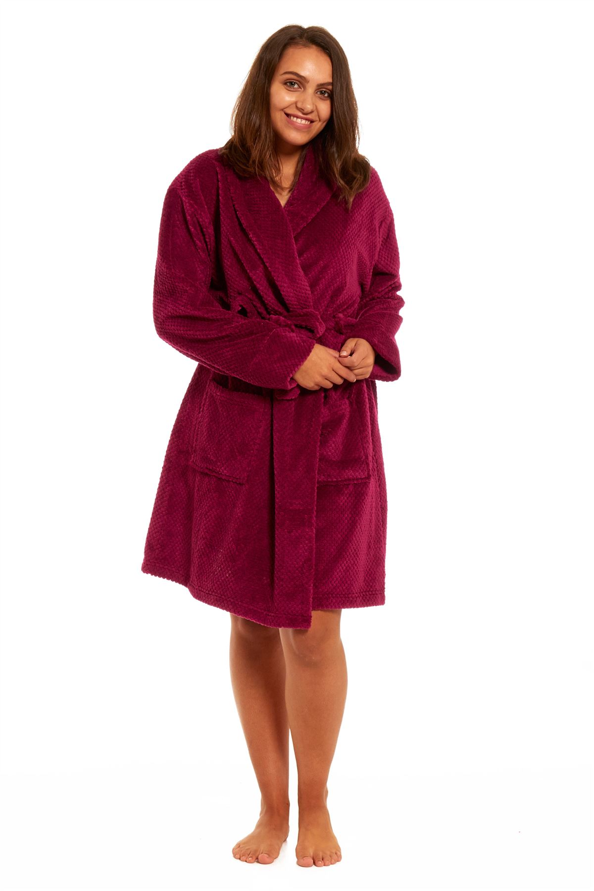 Ladies Luxurious Soft Dressing Gown Hooded Plain Fluffy Snuggle Fleece Warm Robe eBay