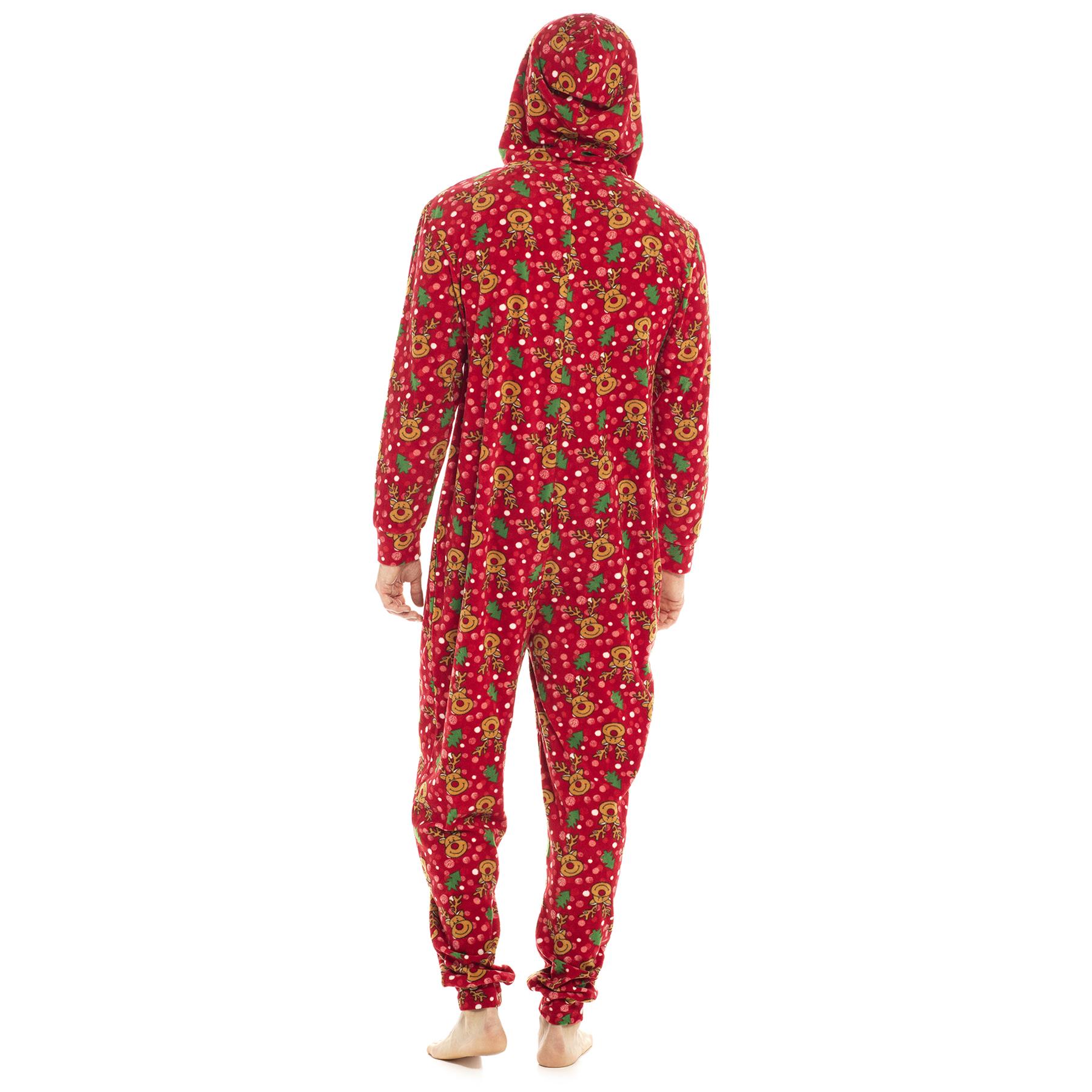 Personalised Unisex All in One Christmas Hooded Pyjamas Xmas Couples Matching PJ - Picture 15 of 15