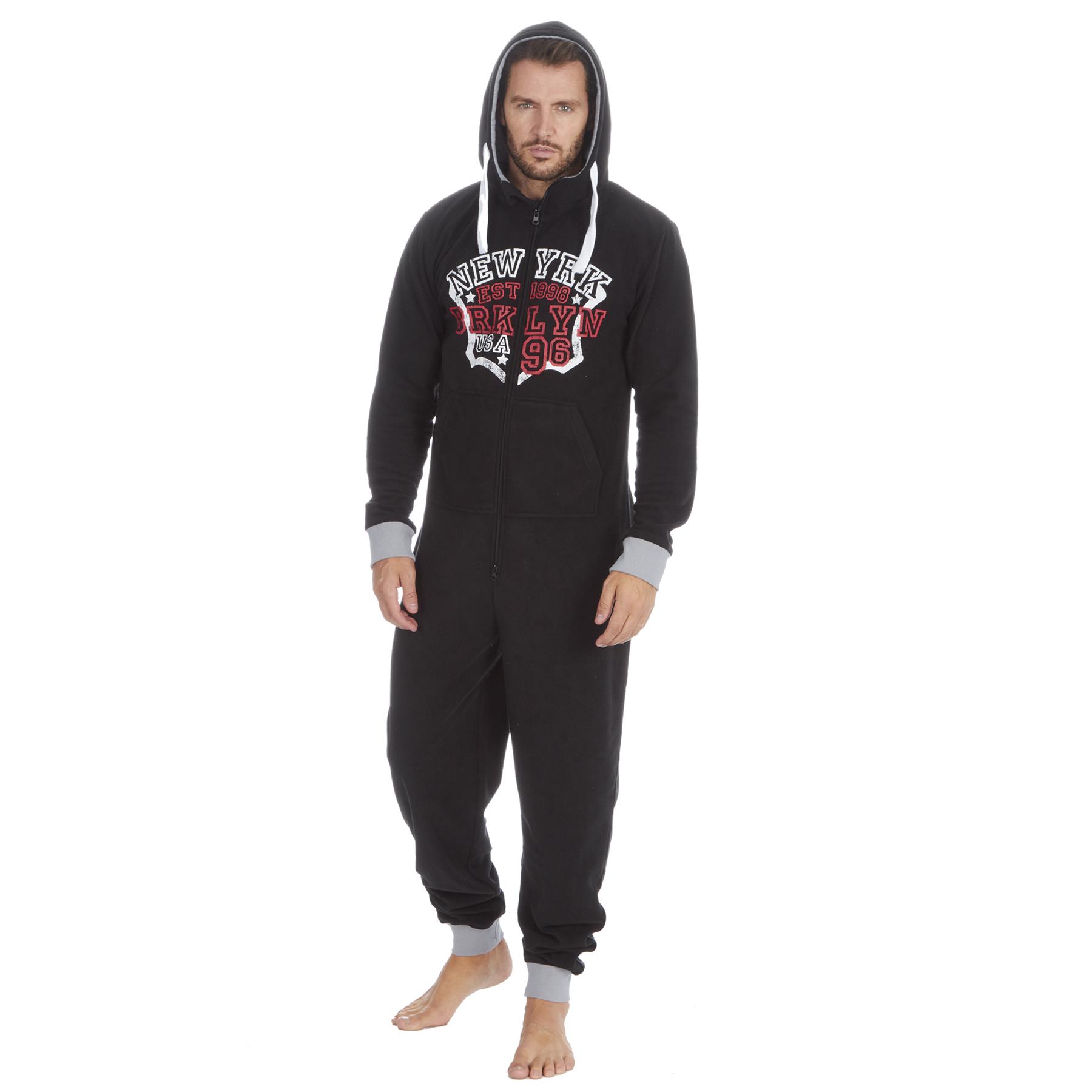 Mens Snuggle Warm Soft Fleece Hooded Zip 1Onesie All In One Jumpsuit Pyjamas UK - Picture 28 of 56